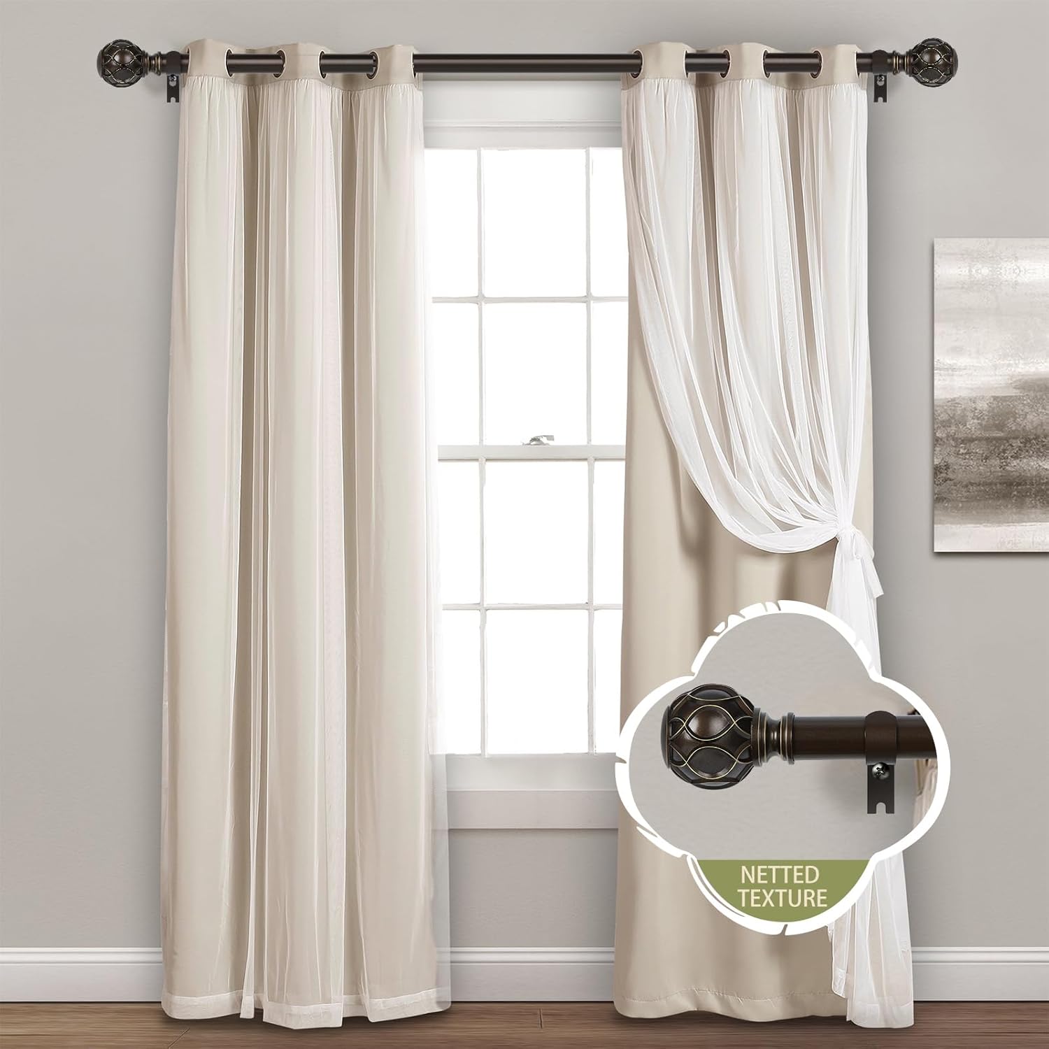 Cortineros de bronce para ventanas de 28 a 48 pulgadas (2,3-4 pies), ajustable de 1 pulgada, resistentes, con remates de textura de red, de una sola