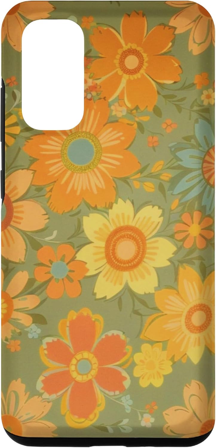 Funda para Galaxy S20 Flowers Retro Floral Meadow Groovy 70s Melocotón Naranja Rosa