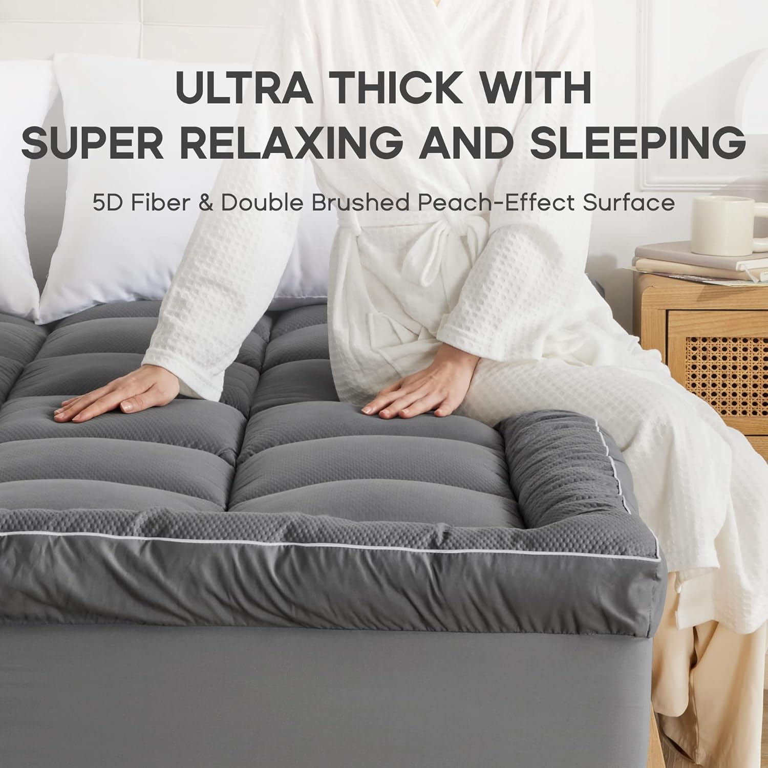Cubrecolchón con parte superior de almohada, ultra grueso, esponjoso, suave, acolchado, transpirable, sin ruido, calidad de hotel con relleno
