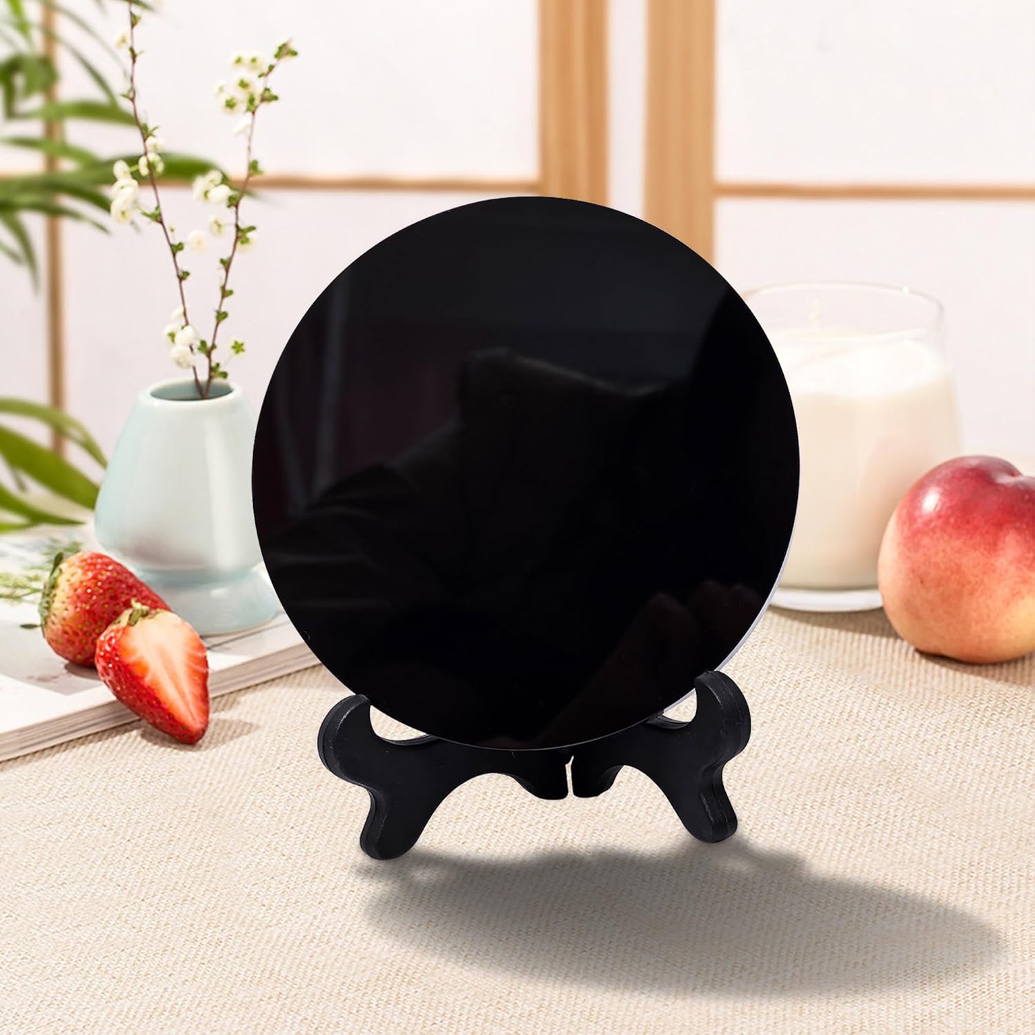 Espejo rascador de obsidiana negra natural, cristales curativos, espejo de obsidiana con soporte, espejo negro de brujería, decoración de cristal