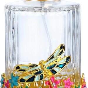 YU FENG Botella de perfume vacía de vidrio con libélula decorativa retro recargable portátil ligero recipiente de líquido de vidrio botella YU FENG Botella de perfume vacía de vidrio con libélula decorativa retro recargable portátil ligero recipiente de líquido de vidrio botella