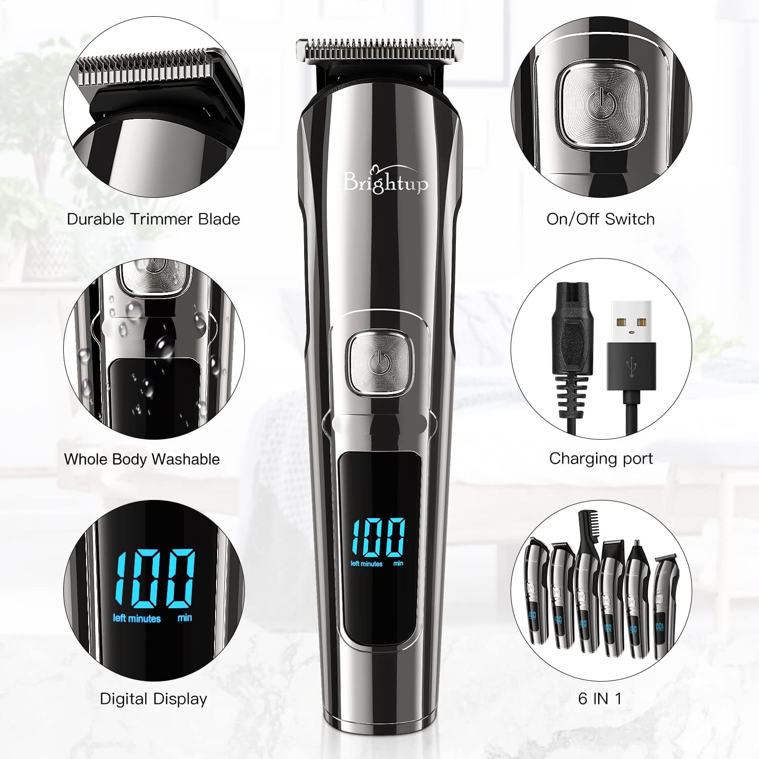 Brightup Recortadora de barba con estuche de almacenamiento, kit de recortar barba con cortapelos, maquinilla de afeitar eléctrica, bigote