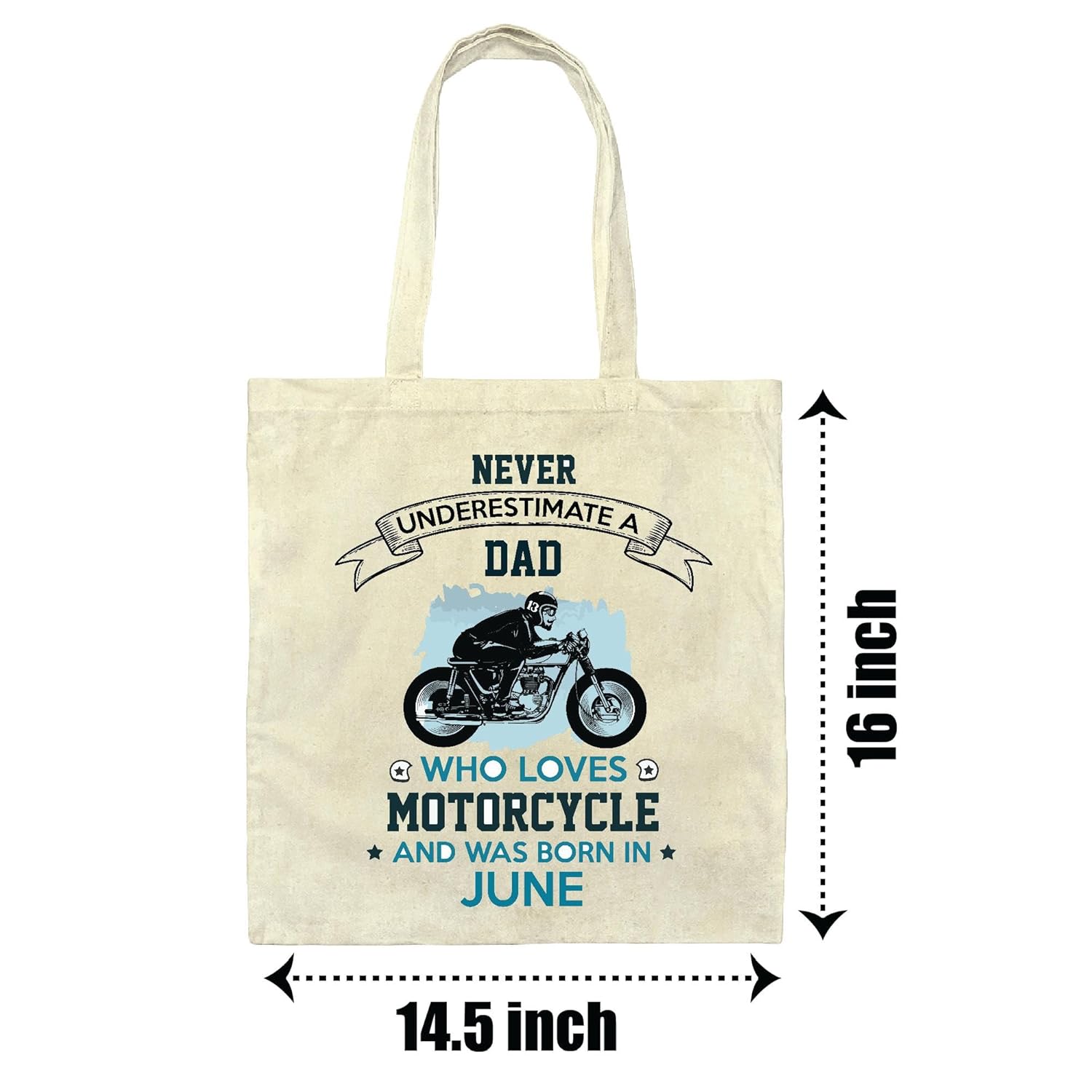 Motorcycle Loving DADA Birthday Gift for June Borns Natural White Multicolor Canvas Tote Bag
