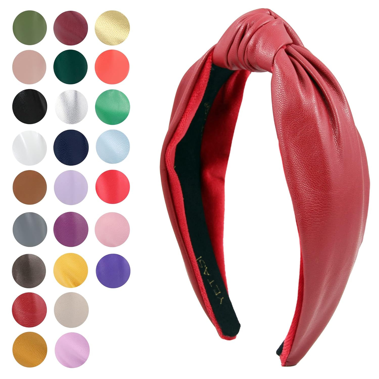 YETASI Diademas para mujer, diademas rojas de moda para mujer, diadema anudada de piel sintética para mujer, es un elegante nudo superior para