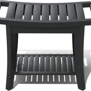 Taburete de ducha de bambú impermeable con estante de almacenamiento para afeitarse las piernas o asiento de baño de spa en el baño y ducha interior Taburete de ducha de bambú impermeable con estante de almacenamiento para afeitarse las piernas o asiento de baño de spa en el baño y ducha interior