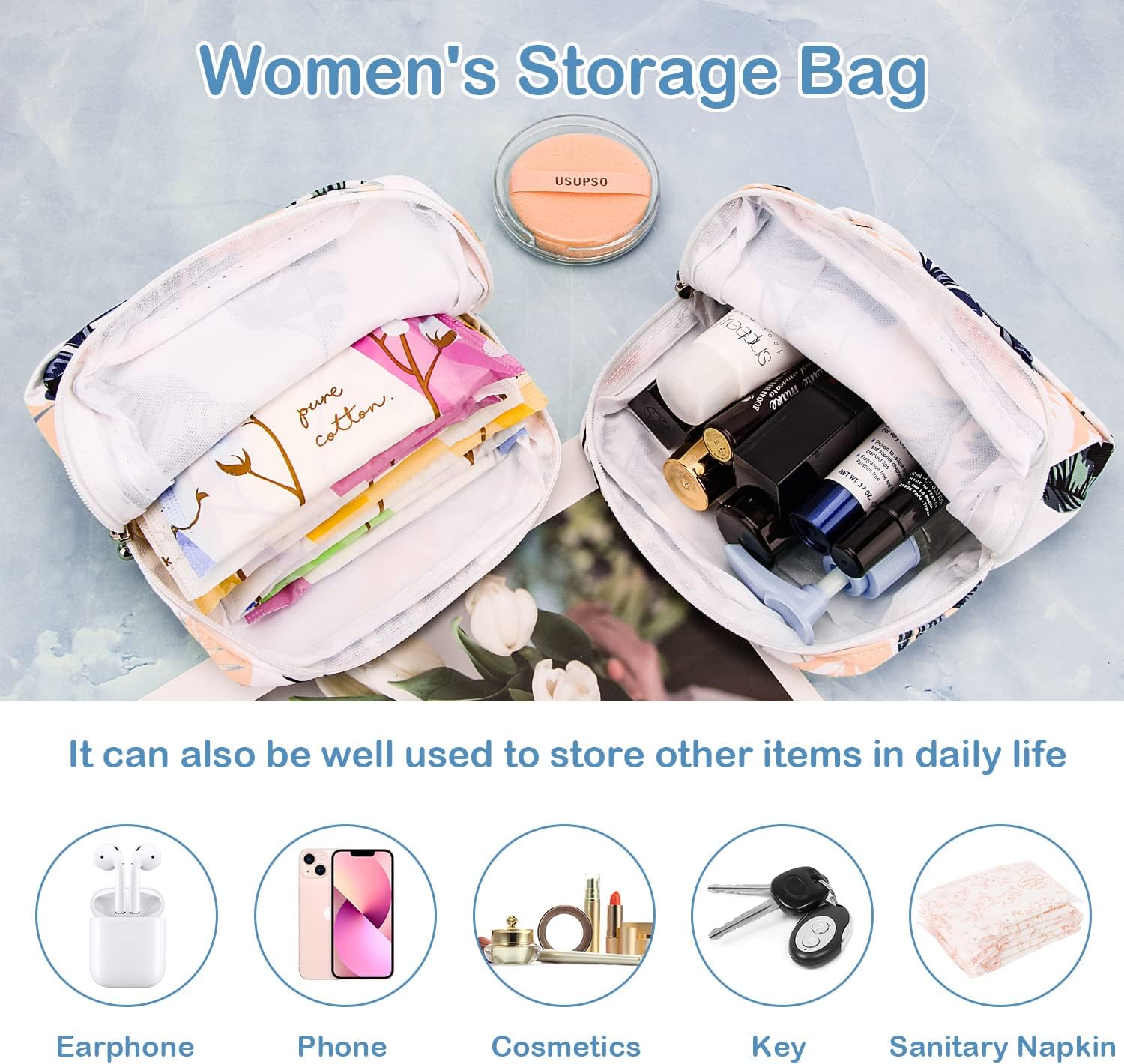 Desing Wish Bolsa de almacenamiento de almohadillas sanitarias, bolsa portátil para el período para adolescentesservilletas sanitariastampones
