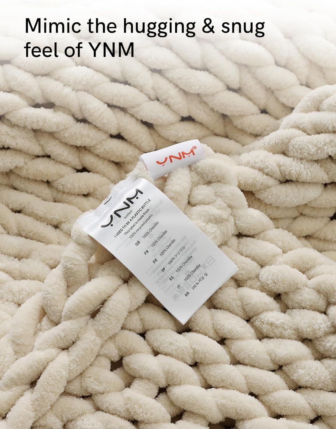 YnM Manta gruesa, tejida a mano con hilo de felpilla, agradable al tacto, ventilada y transpirable, lavable a máquina, pieza de decoración del hogar