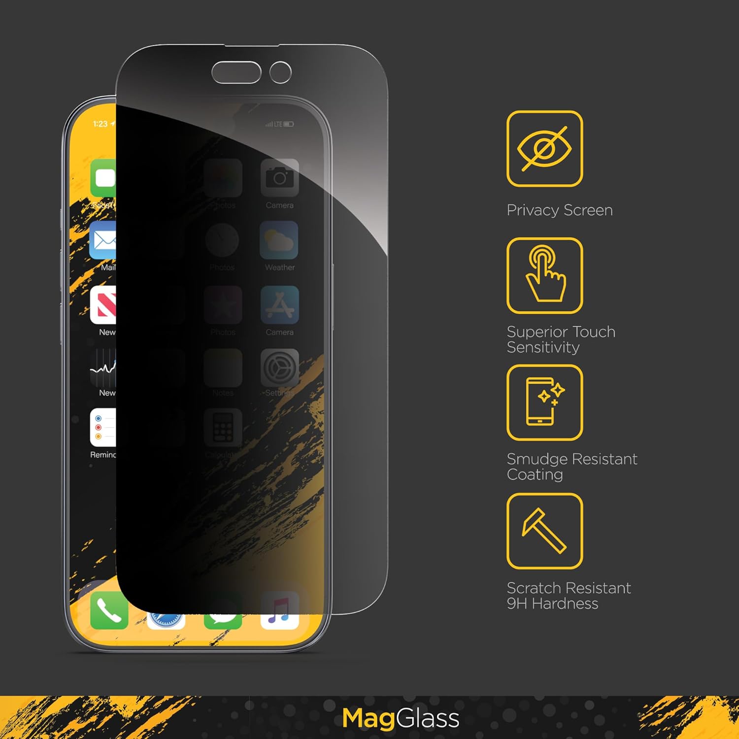 magglass Protector de privacidad + compatible con iPhone 15 PRO – Protector de pantalla de privacidad – Cristal templado antiespía (aplicador