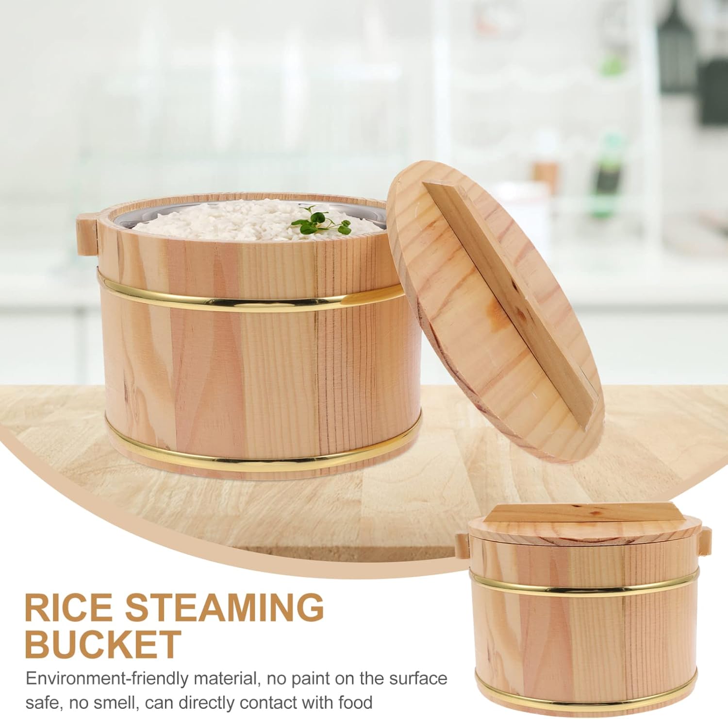 Alipis 1 juego de cubo de arroz de madera barril al vapor barril de madera sushi arroz tazón Hangiri Sushi Oke mezcla de arroz con tapa para el