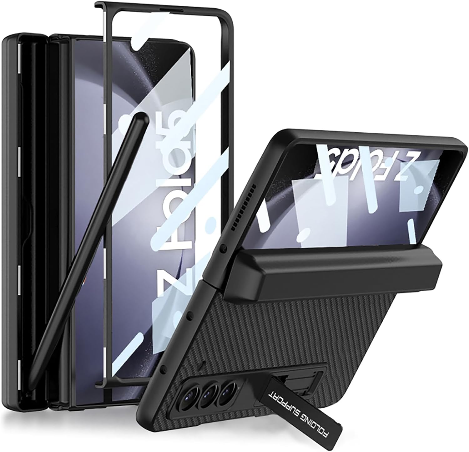 Z Fold 5 – Funda de piel sintética para Samsung Galaxy Z Fold 5, con protector de pantalla, cubierta de protección de bisagra de cuerpo completo,