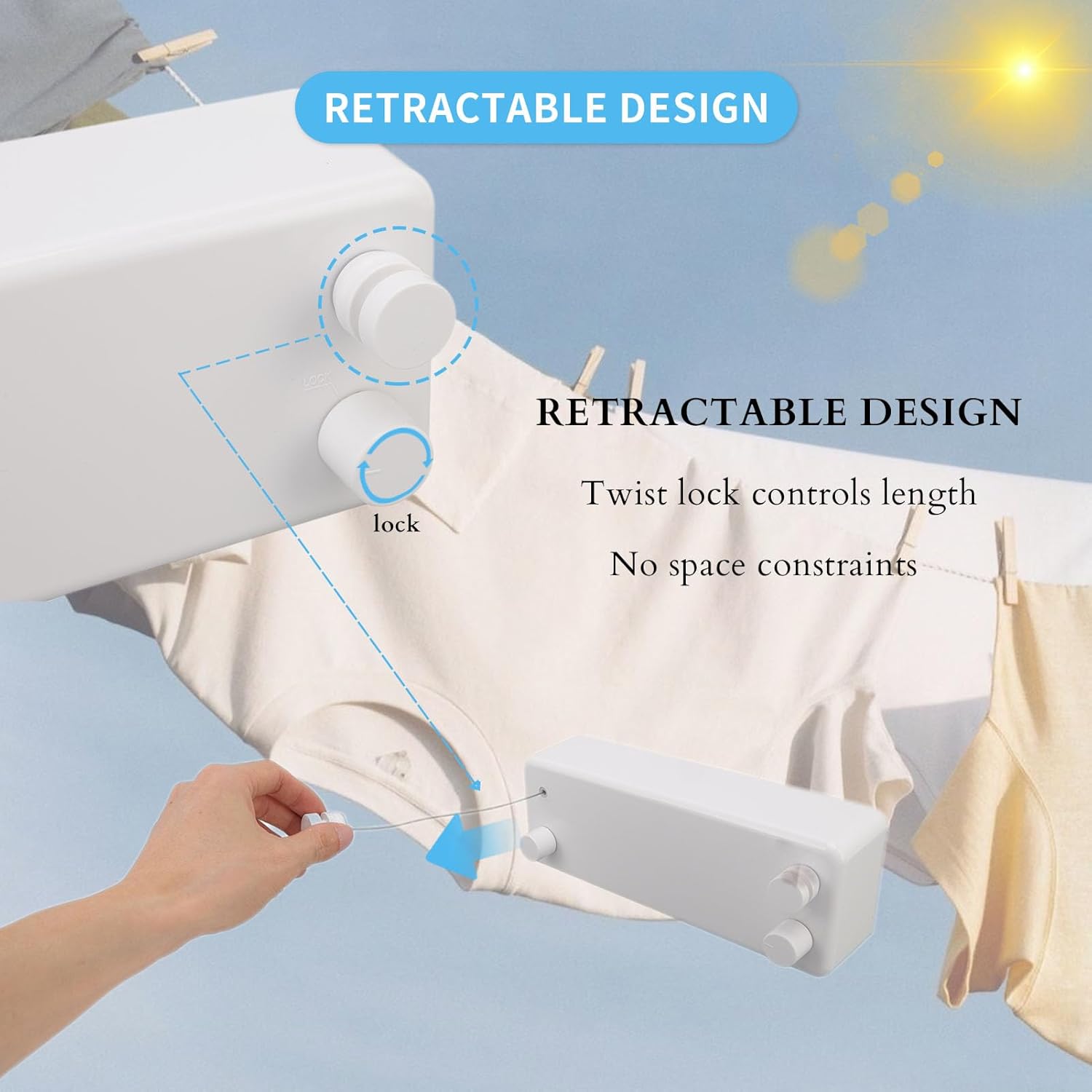 Tendedero retráctil para interiores y exteriores, línea de ropa ajustable retráctil para interiores, líneas de ropa dobles, línea de lavandería