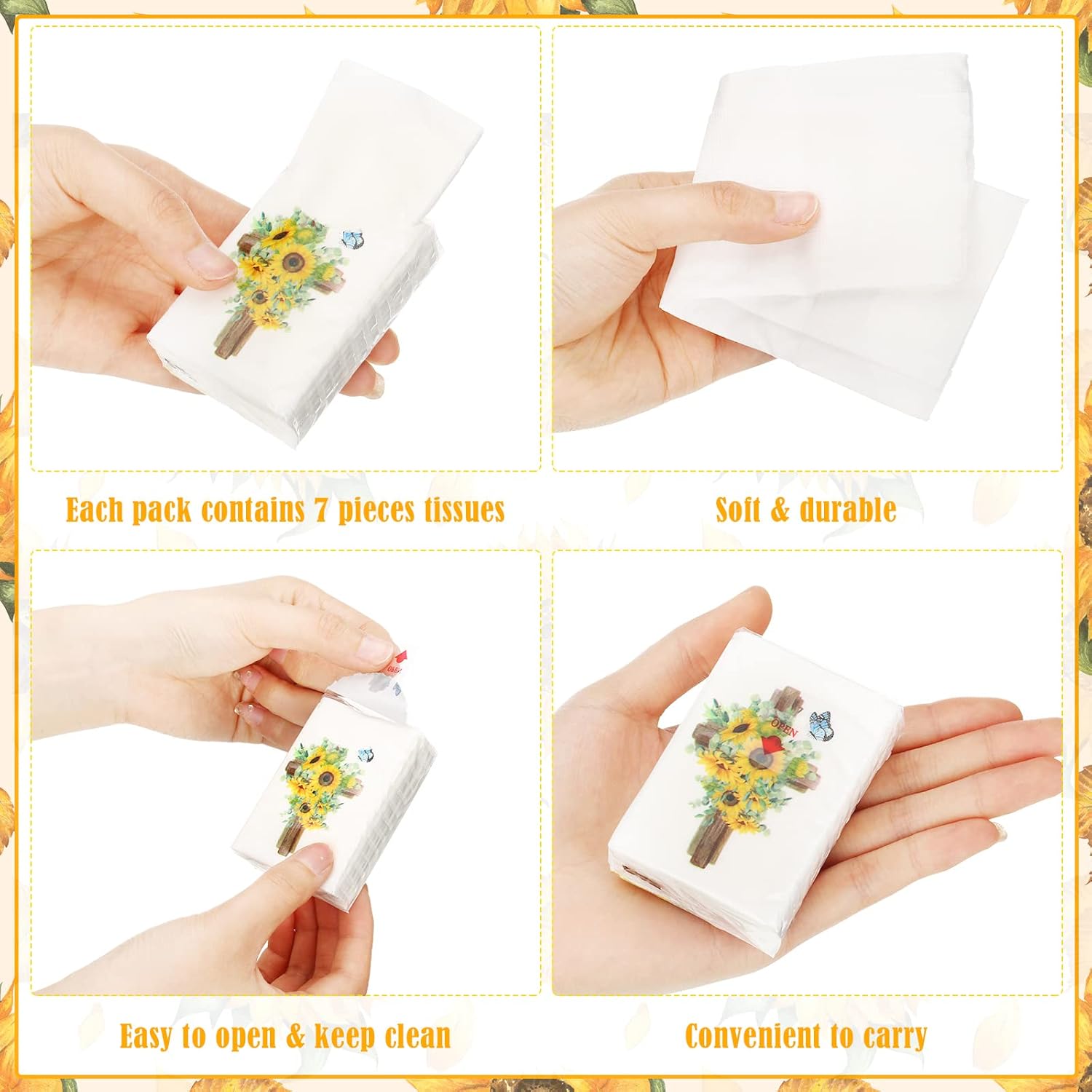 Outus Paquete de 100 pañuelos de bolsillo cristianos a granel, paquetes de pañuelos individuales mini faciales de 3 capas para funeral, boda,
