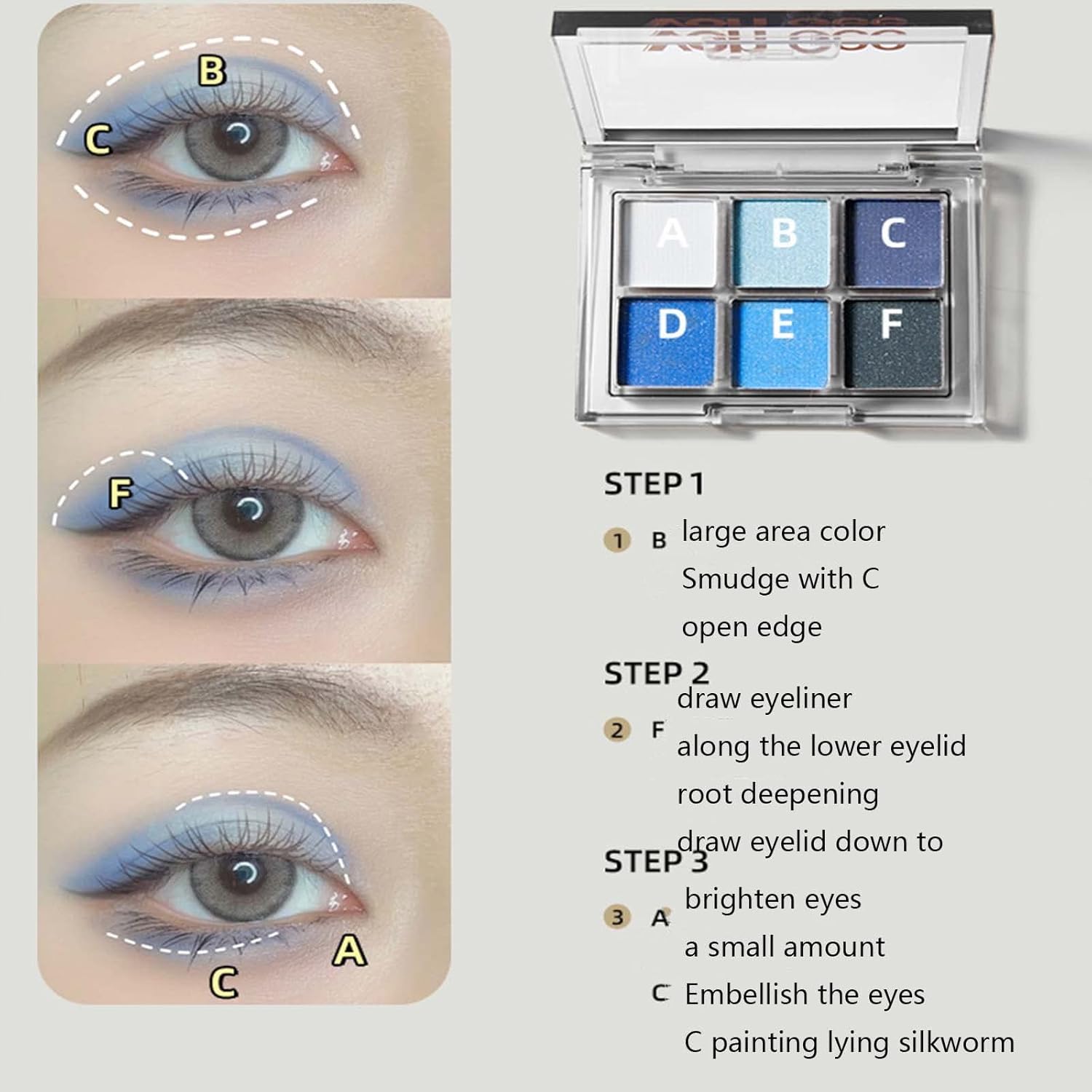 Paleta de sombras de ojos ahumadas, 6 colores fríos paleta de sombra de ojos con purpurina Klein Blue Black Paleta de sombra de ojos Maquillaje
