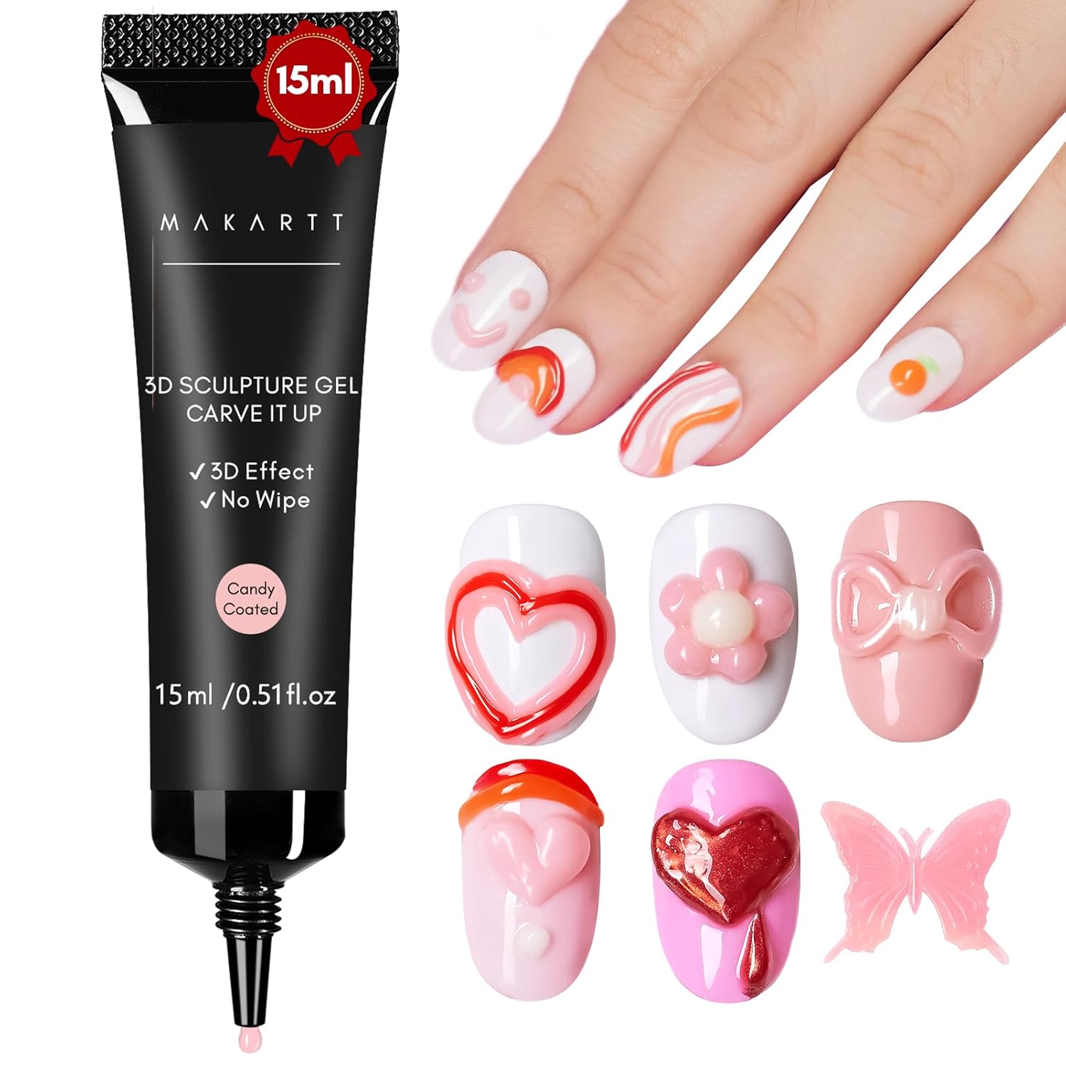 Makartt Gel de uñas 3D de 0.53 oz para esculpir uñas de gel para el día de San Valentín, diseños de arte de uñas, bricolaje, antojo de uñas, gel 3D,