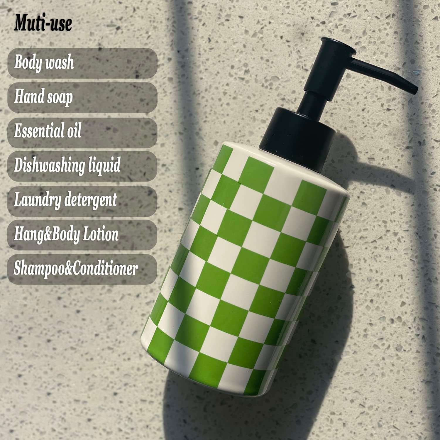 Dispensador de jabón de baño con bomba negra mate, dispensador de jabón de cerámica blanca para cocina, tablero de ajedrez, botella de bomba vacía