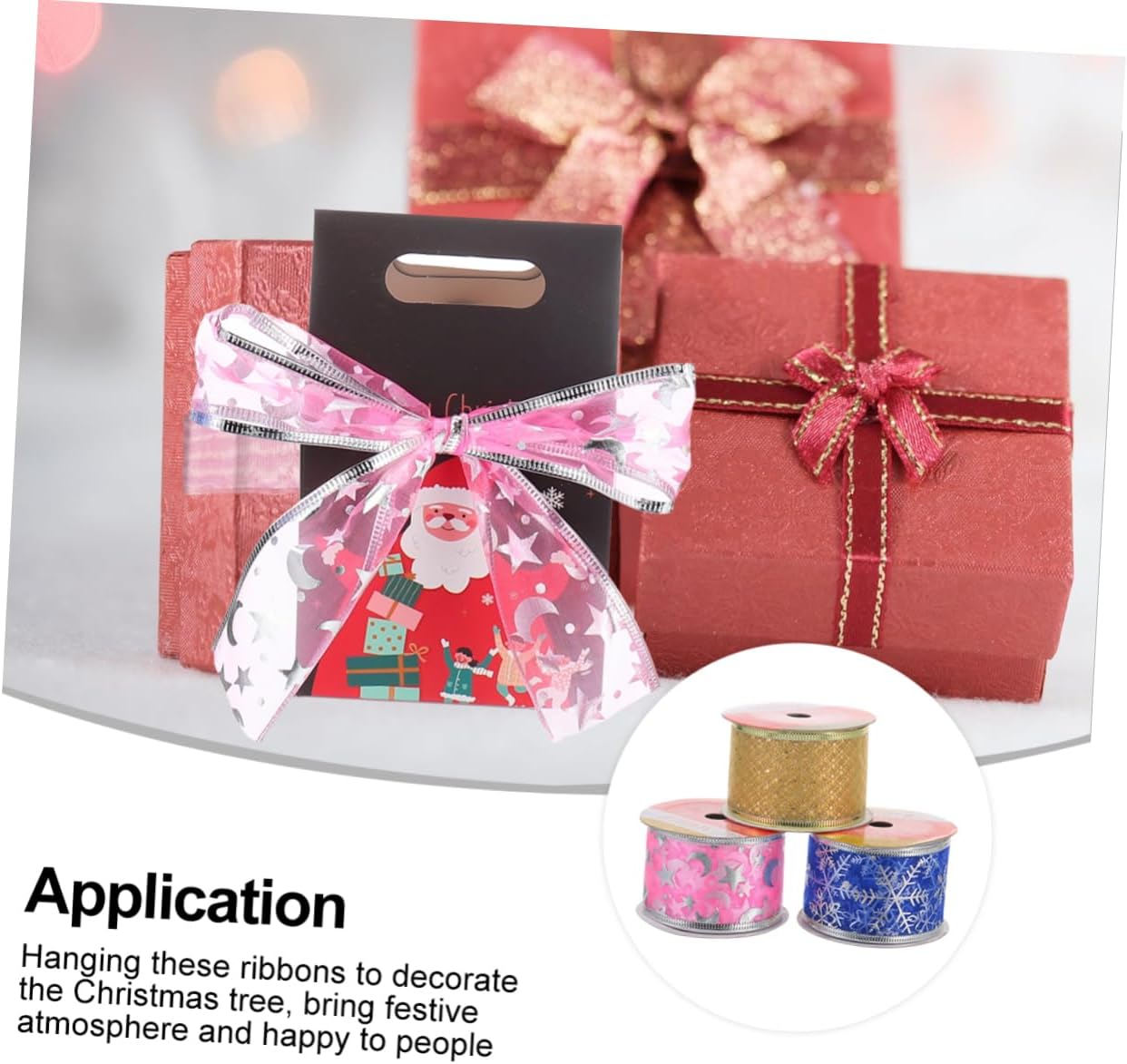 LALAFINA 6 cintas de Navidad anchas para manualidades, cinta de árbol de Navidad, cinta de envoltura de Navidad, relleno de calcetines, cinta de