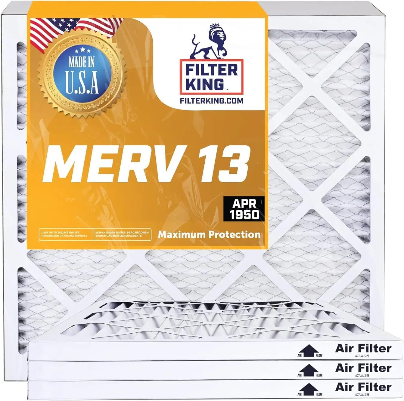 Filter King Filtro de aire 12x12x1  Paquete de 4  Filtros plisados MERV 13 HVAC para horno AC  HECHO EN EE. UU.  Tamaño real 11.5 x 11.5 x .75
