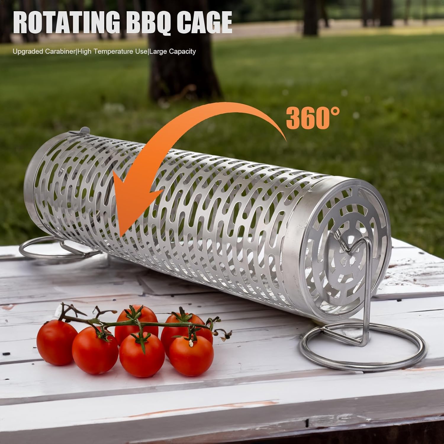 Grill Basket 2 PCS, Rolling Grill Baskets for Outdoor Grill BBQ Grill Basket, Round Stainless Steel Grill Mesh Barbeque Grill Accessories, Camping