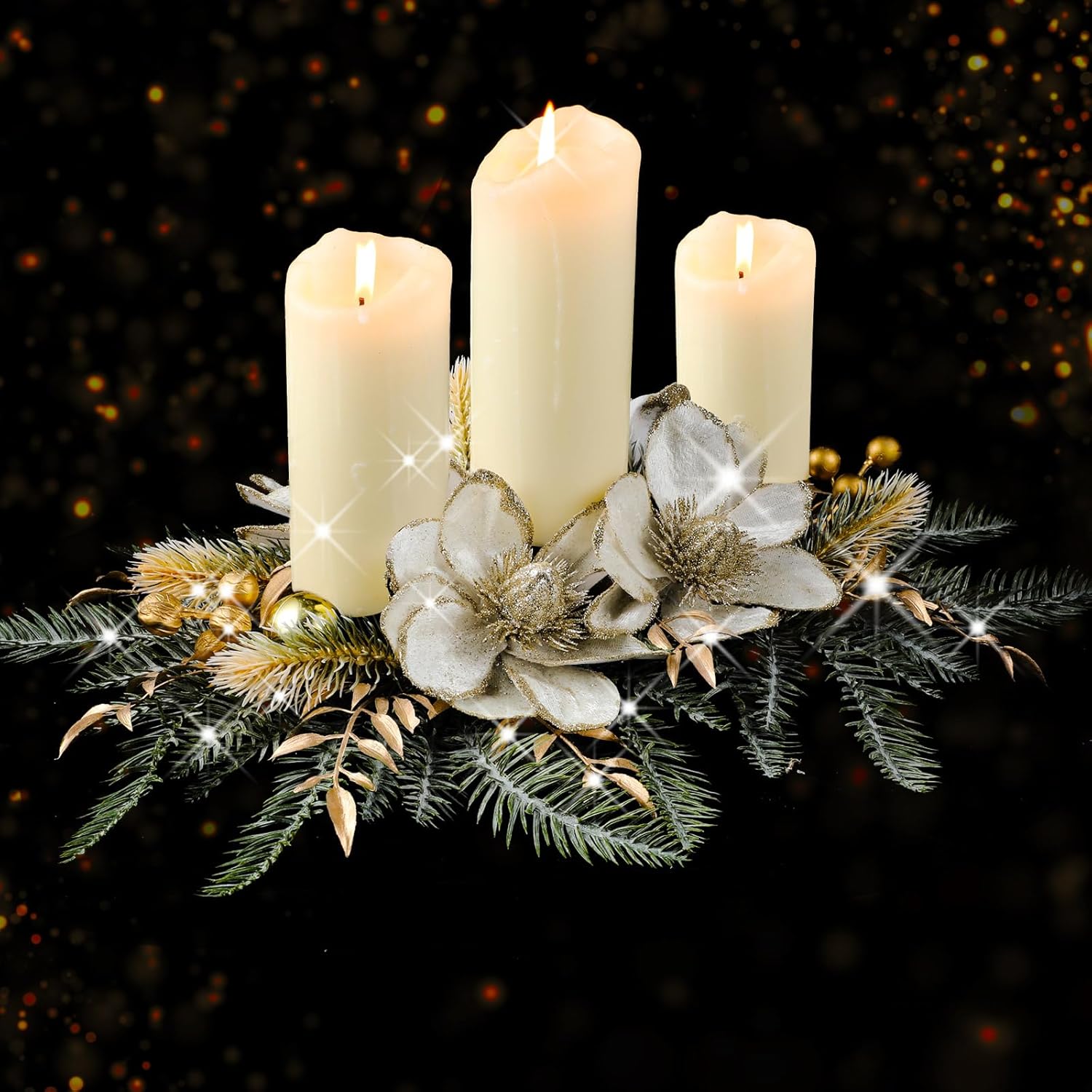 Cindeer Centro de mesa de Navidad con mantel de Pascua artificial, candelabros románticos para fiesta, chimenea, vacaciones, Acción de Gracias,