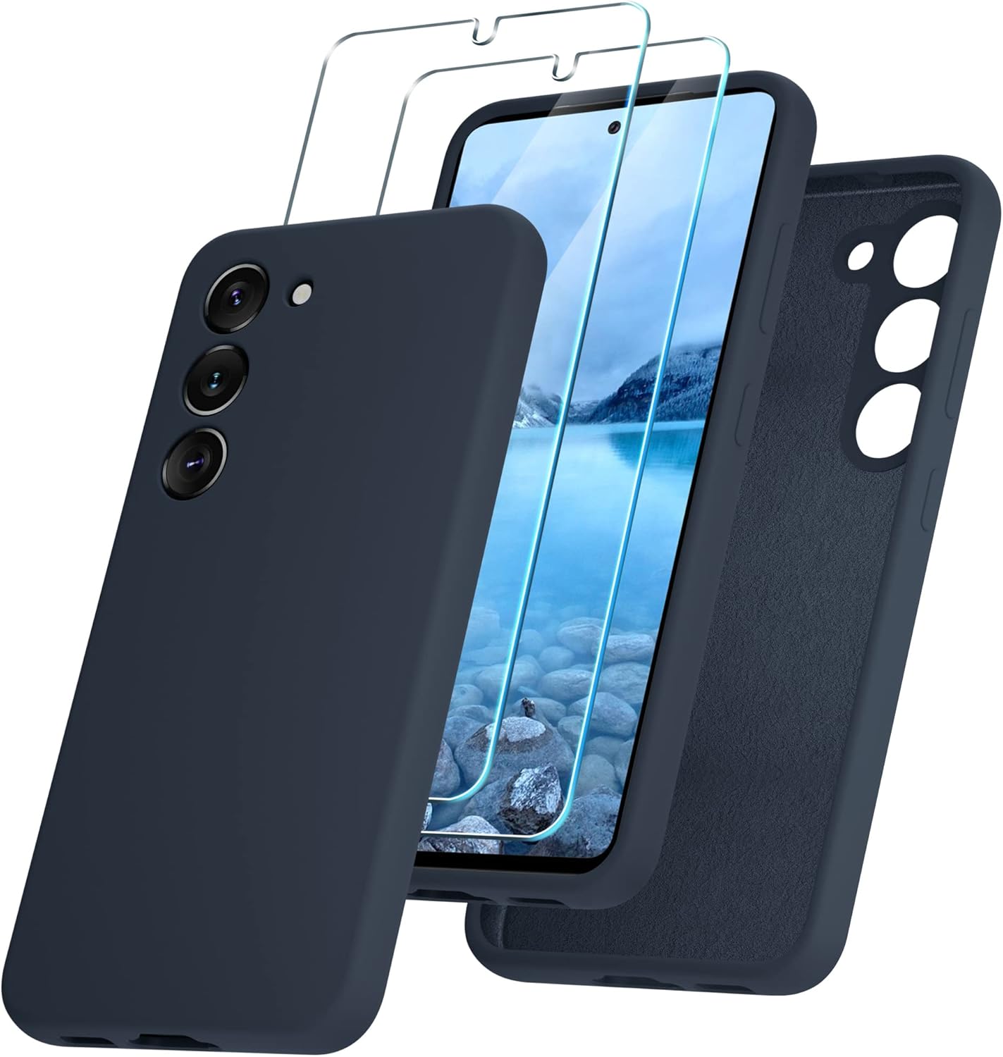 YENAPOON Funda para Samsung Galaxy S23 Plus, funda delgada de silicona líquida con 2 protectores de pantalla, forro de microfibra suave antiarañazos