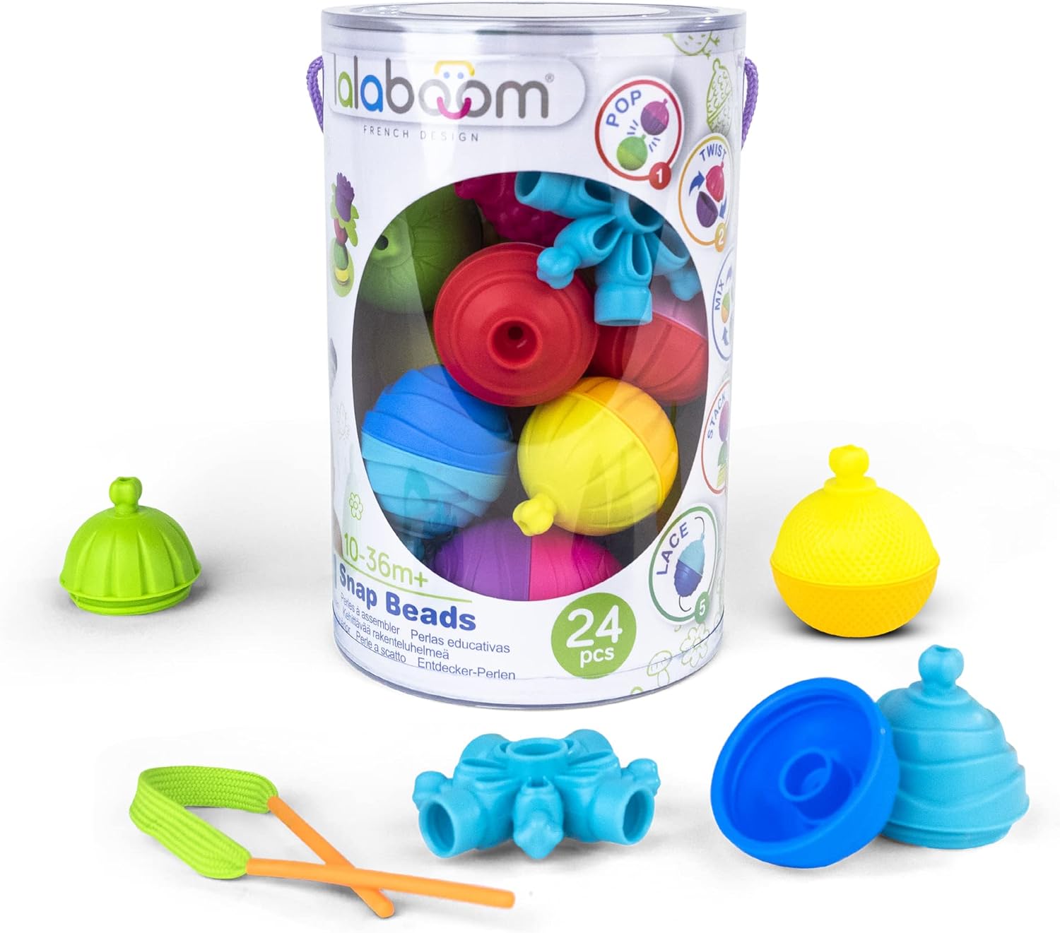 24 piezas de cuentas para bebés y niños pequeños, juguete educativo Montessori de construcción STEM de 10 meses a 3 años – BL200
