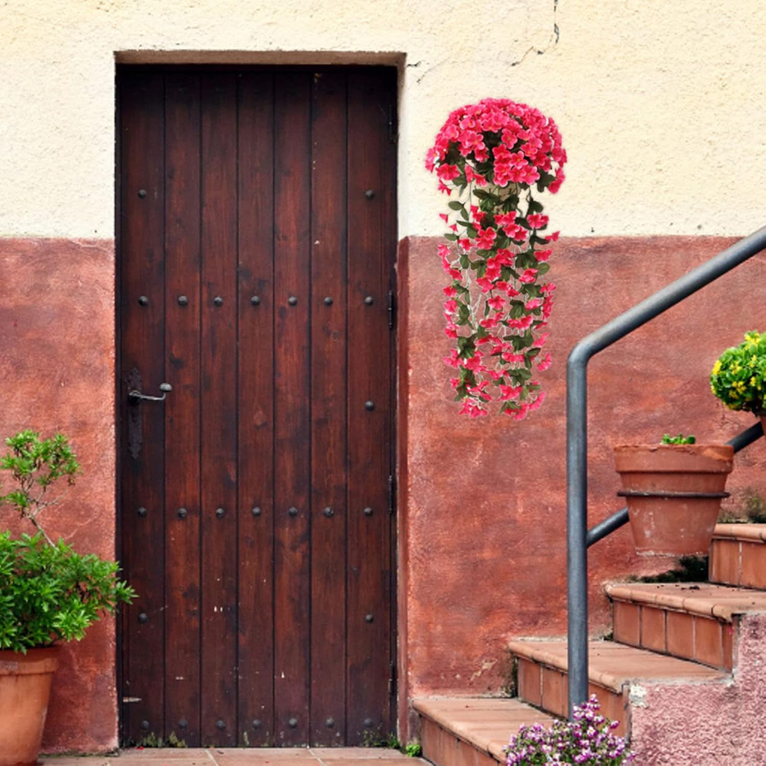 Scceatti Flores artificiales para exteriores, eucalipto falso, enredaderas artificiales para colgar en la pared, plantas de ratán sintético,