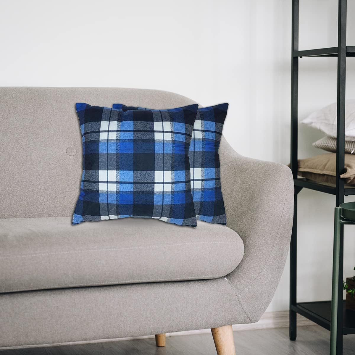 Juego de 2 fundas de almohada decorativas a cuadros azules de 18 x 18 pulgadas, fundas de almohada azules y grises para sofá de sala de estar y