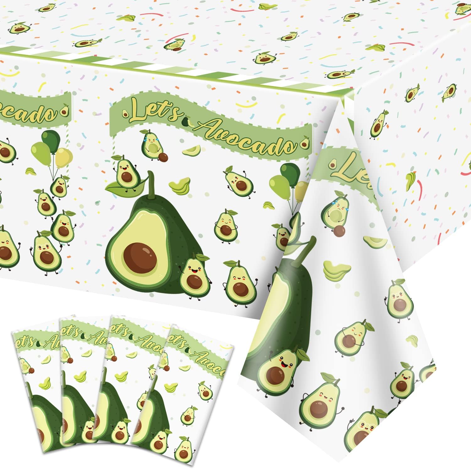 4 manteles de plástico con patrón de aguacate, 51.2 in x 86.6 in, mantel de plástico desechable para fiesta de cumpleaños de niños, baby shower