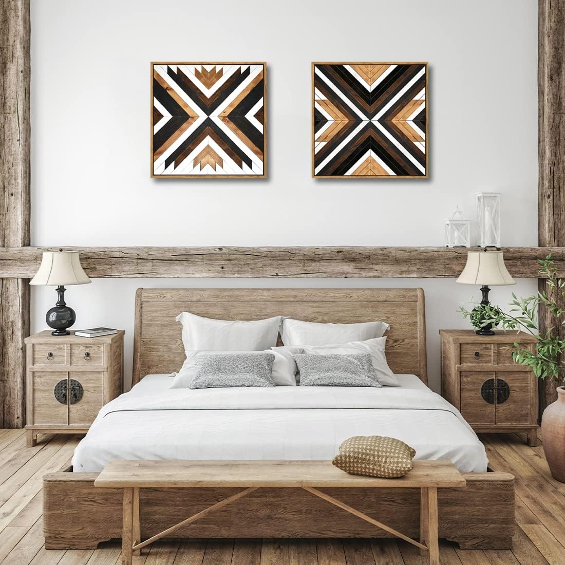 Loomarte Lienzo decorativo para pared, diseño abstracto, rústico, negro, blanco y marrón, paneles de madera, pintura retro vintage, impresión de
