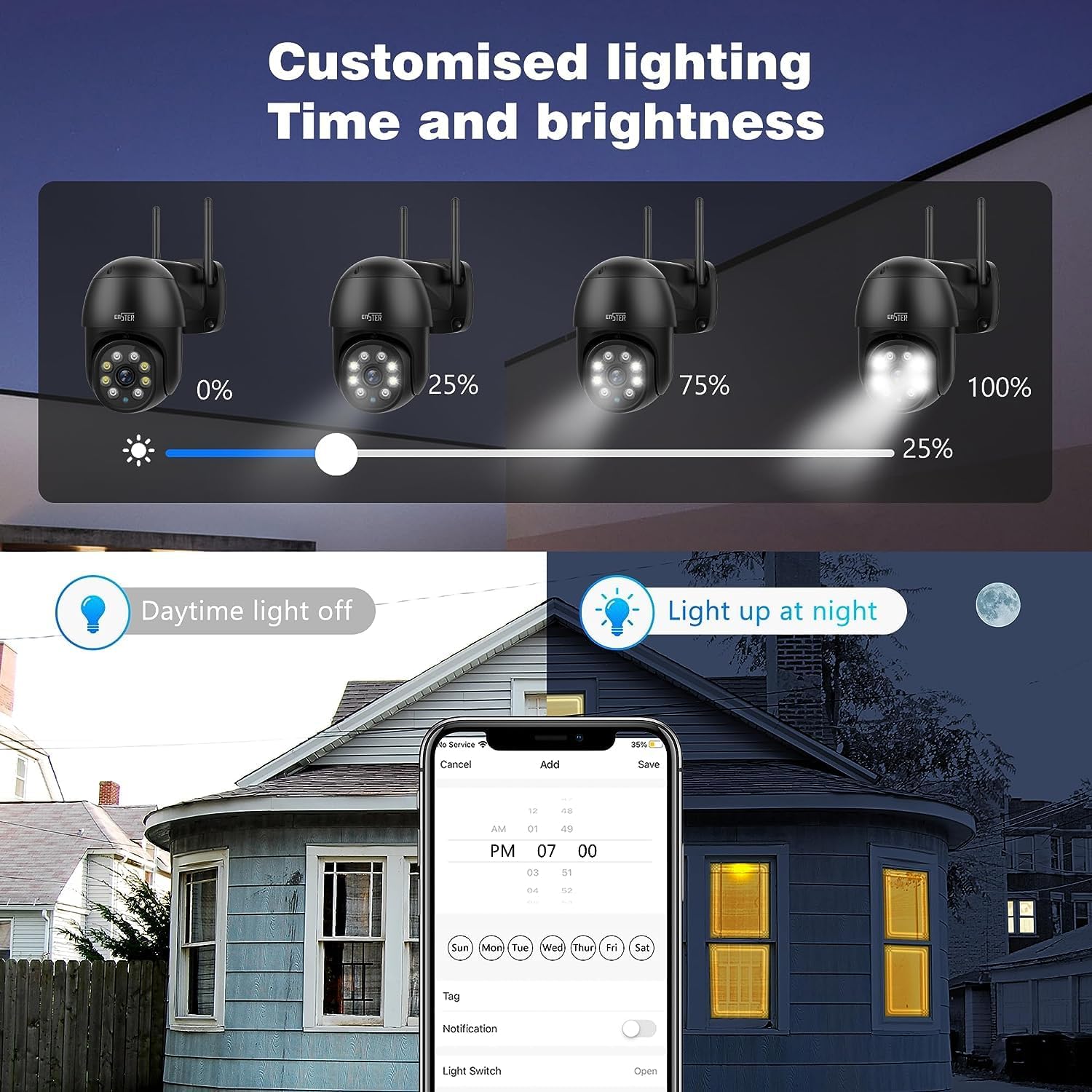 ENSTER Cámara de seguridad de 2.5K 4MP para exterioreshogares, cámara WiFi 0.18 oz, bandas dobles de 2.4G5GHz, cámara IP PTZ de 360 para exteriores
