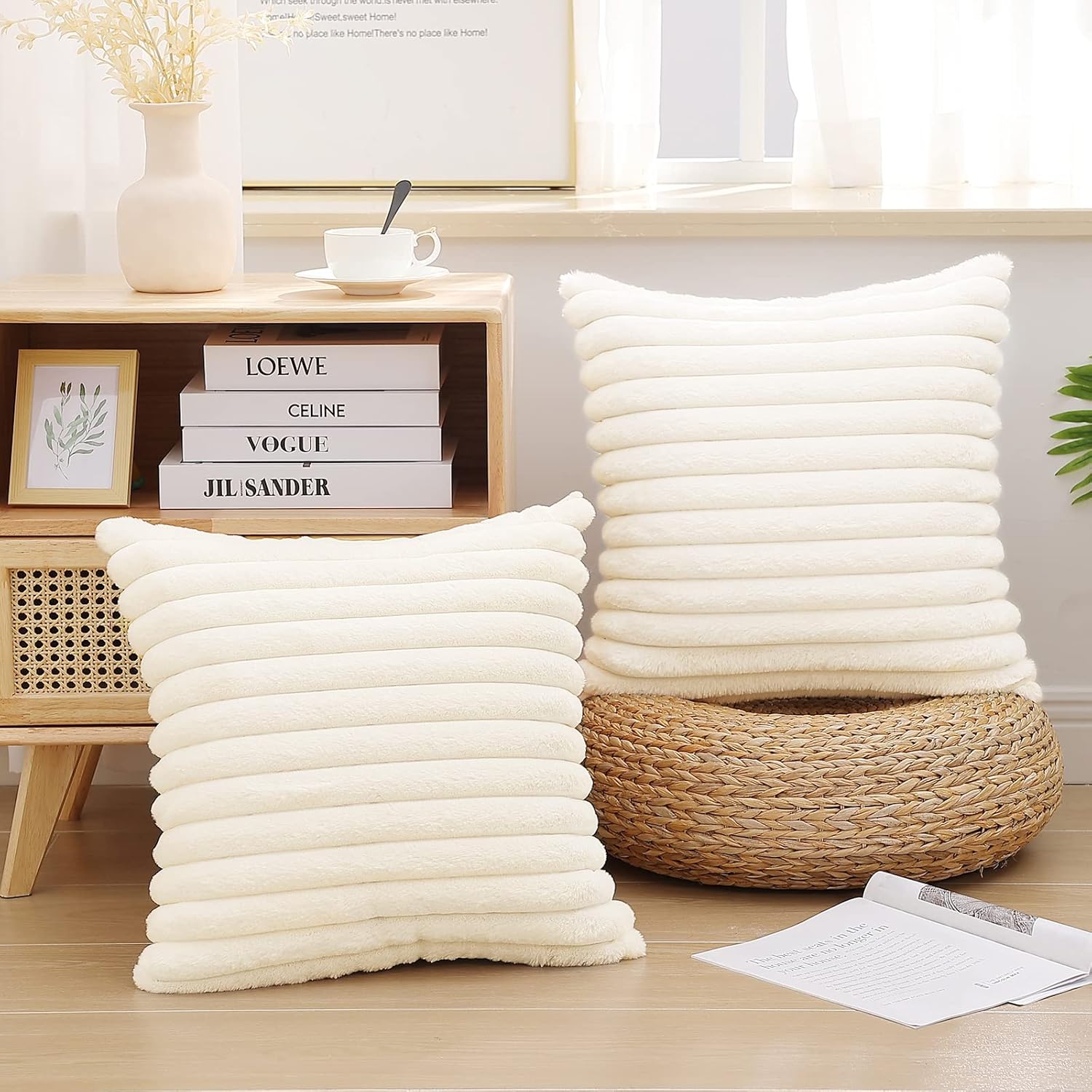 Pallene Juego de 2 fundas de almohada de felpa de piel sintética de 24 x 24 pulgadas, fundas de almohada decorativas de lujo, suaves y esponjosas a