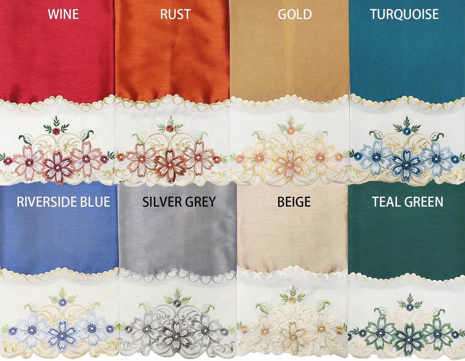 GOHD – Juego de cortinas de cocina con diseño floral, cenefa y nivel. Bonito bordado floral a juego en el borde con cortes (beige)