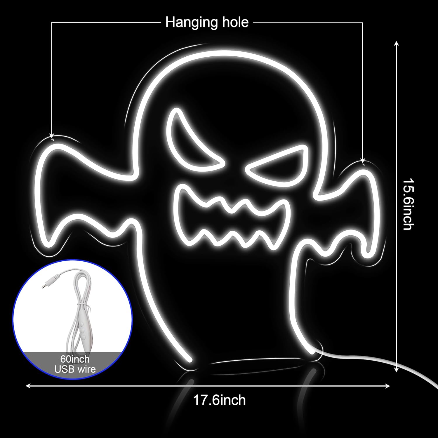 Letreros de neón de fantasmas navideños, luz de neón fantasma, luz de Halloween alimentada por USB para dormitorio, sala de estar, sala de juegos,