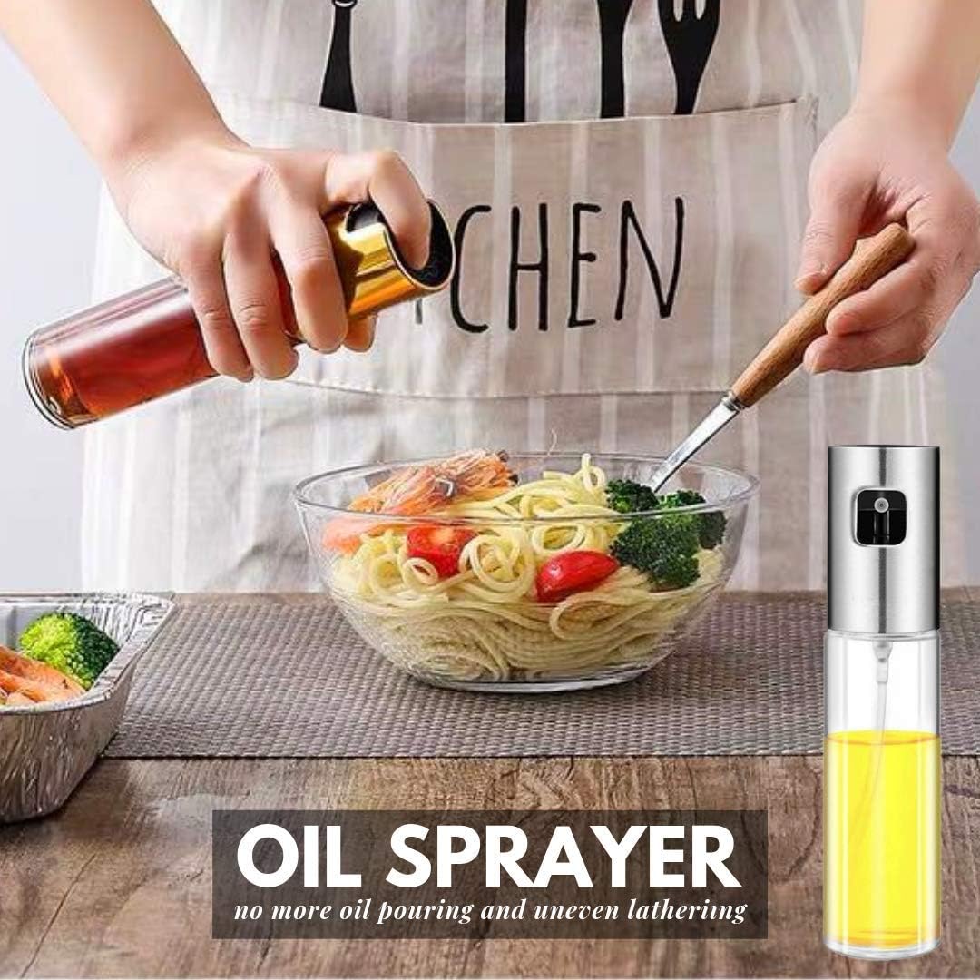 FrontTech Pulverizador de aceite para cocinar, rociador de aceite de oliva, botella de vidrio, botella de vinagre, dispensador de aceite con cepillo