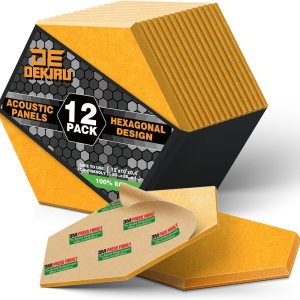 DEKIRU Paquete de 12 paneles acústicos, paneles de espuma a prueba de sonido, hexagonales, autoadhesivos, de 12 x 10 x 0.4, resistentes al fuego, DEKIRU Paquete de 12 paneles acústicos, paneles de espuma a prueba de sonido, hexagonales, autoadhesivos, de 12 x 10 x 0.4, resistentes al fuego,