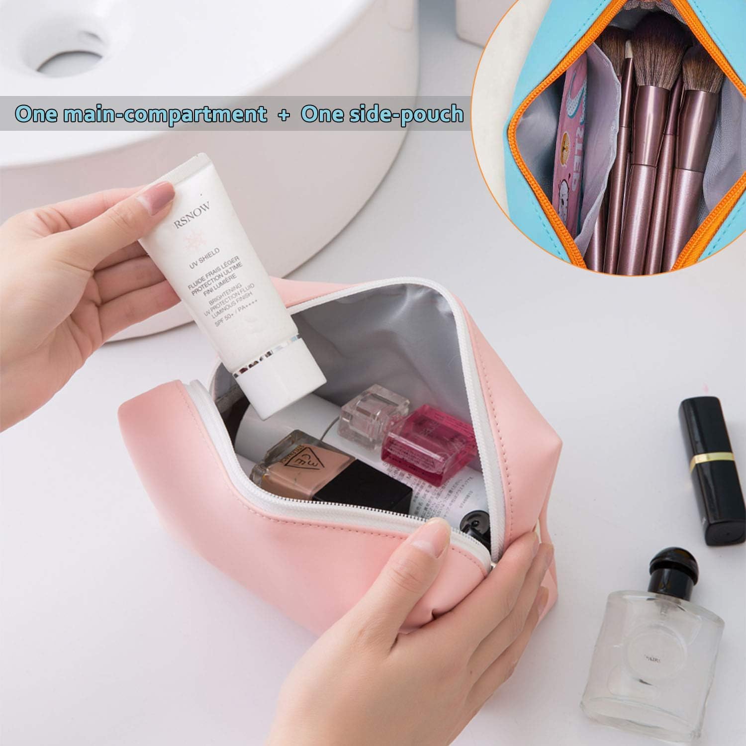 Bolsa de maquillaje compacta, bolsa de almacenamiento portátil, bolsa de cosméticos lavable, pequeños artículos de tocador de viaje para mujeres,