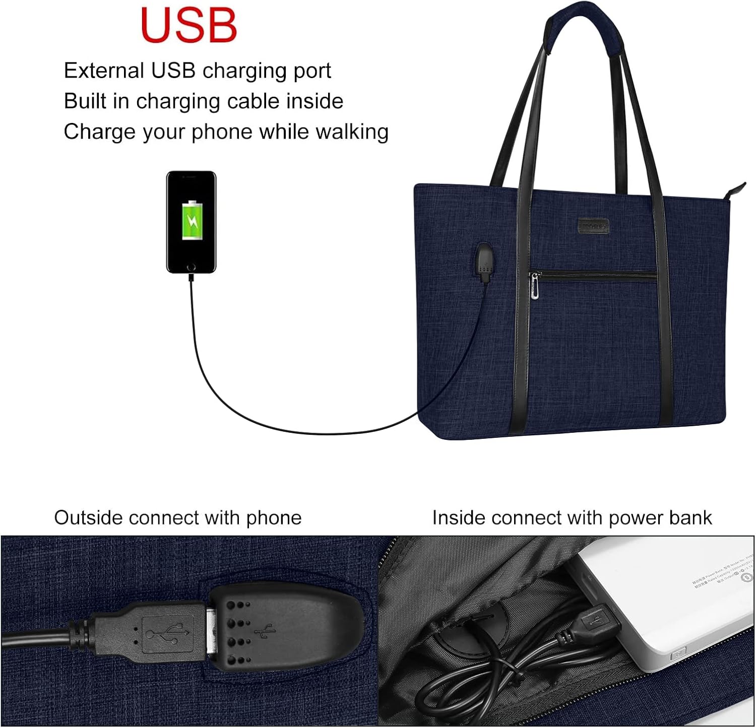 MOSISO Bolsa de mano para laptop con puerto USB para mujer, compatible con MacBook, portátil de 17 a 17.3 pulgadas y Chromebook, bolsa de viaje para