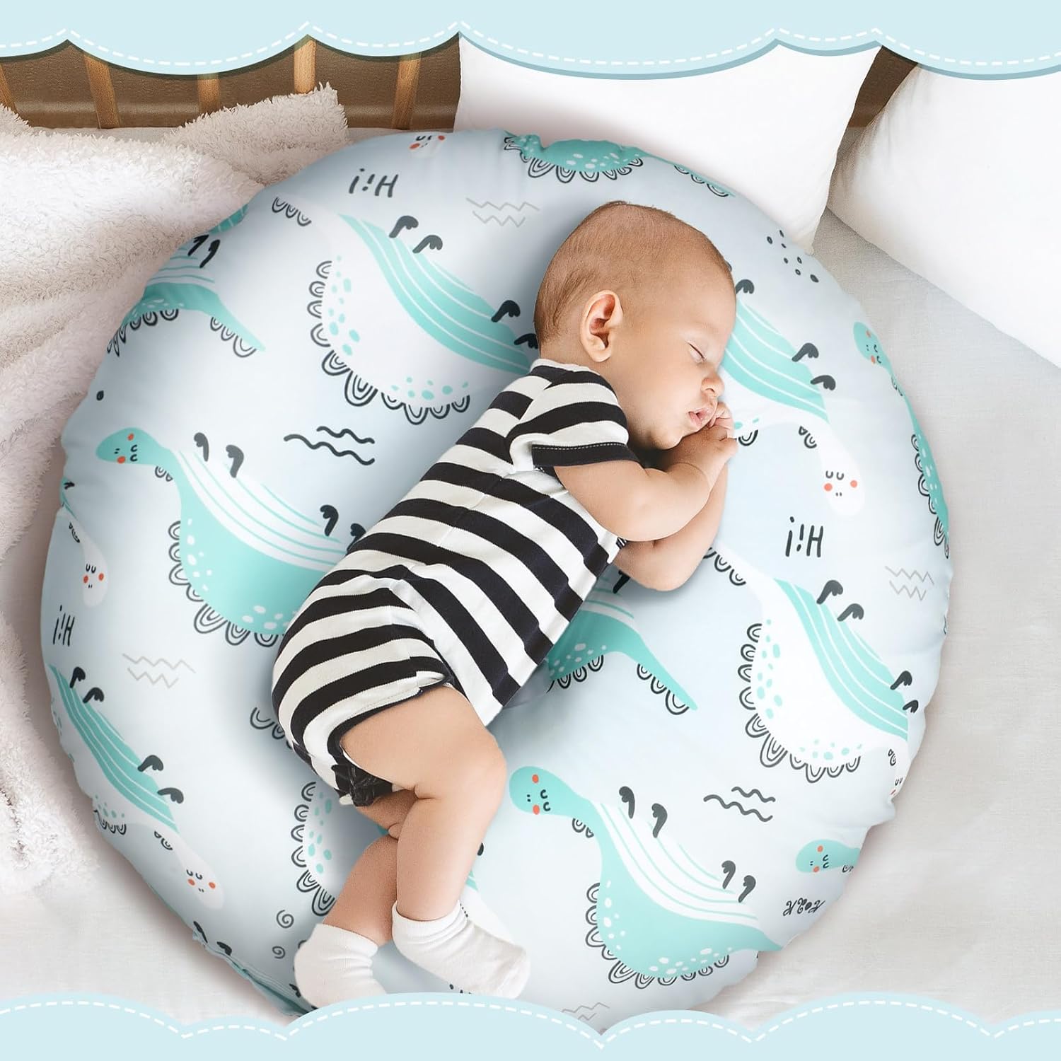 4 piezas de dinosaurio recién nacido, funda extraíble para tumbona de bebé, funda cómoda y transpirable para tumbona de recién nacido (almohada de