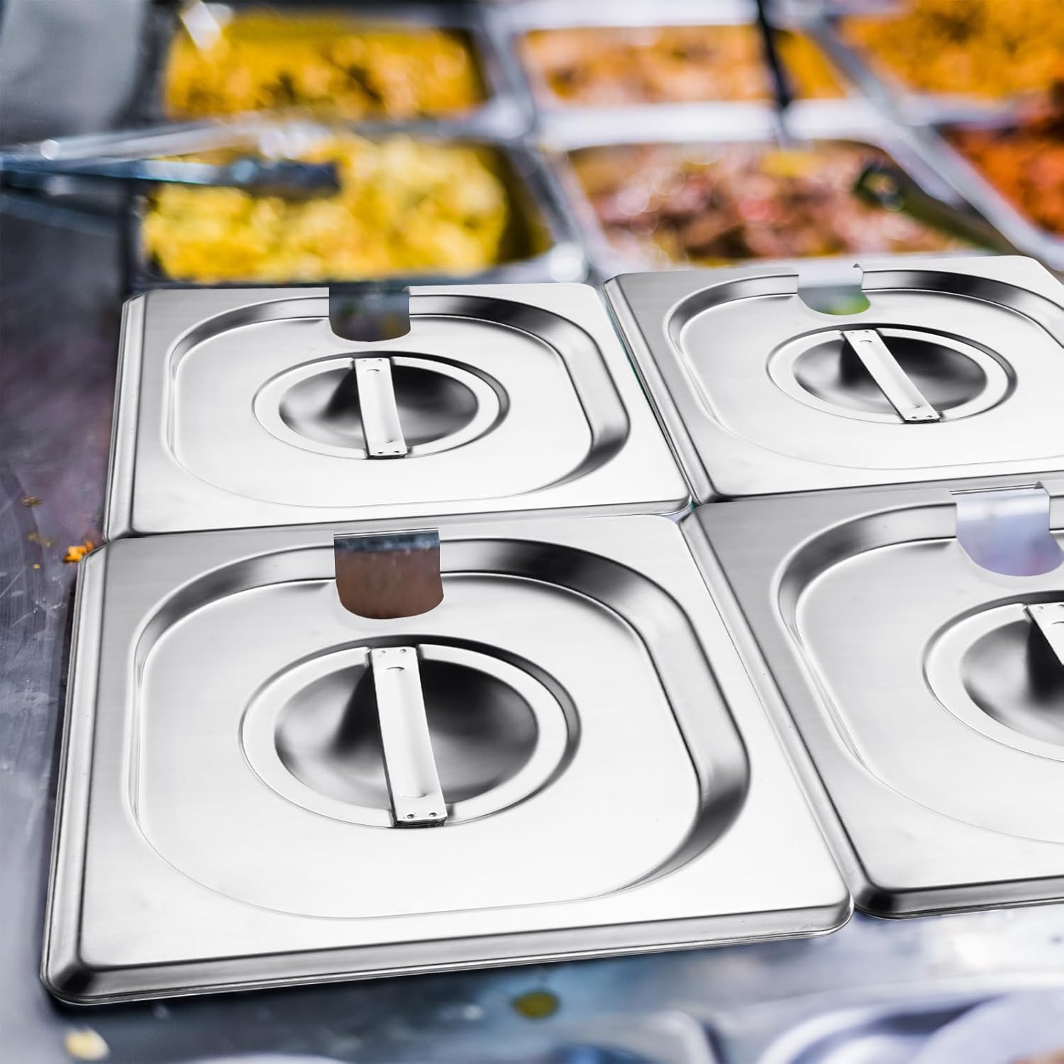 Zonon Paquete de 8 fundas para sartenes de mesa de vapor, tapas con muescas para sartenes de hotel, tapas con asas, tapas de bandeja de alimentos