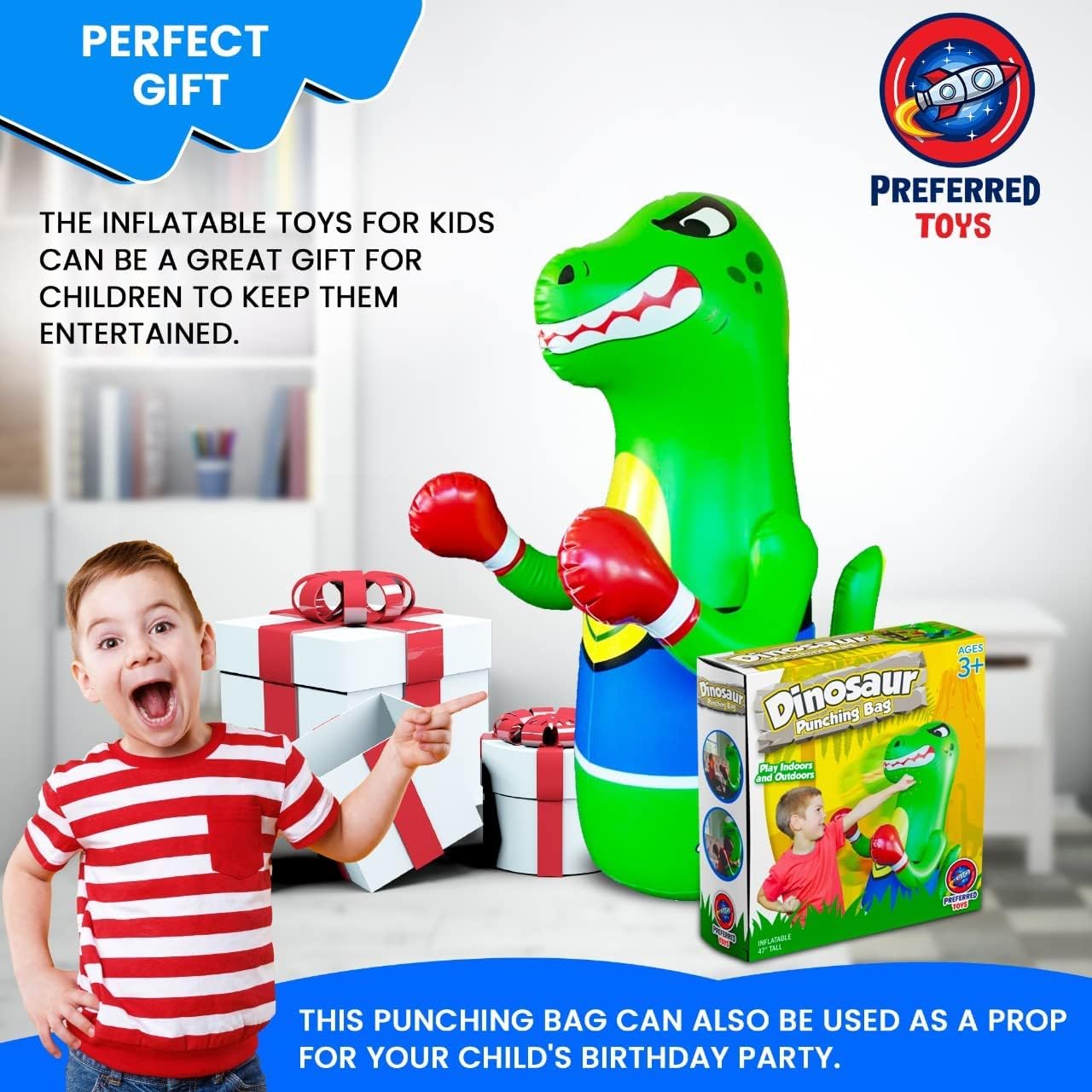 Juego de saco de boxeo inflable para niños, paquete de juguetes de boxeo inflables, dinosaurio inflable con movimiento de rebote instantáneo en la