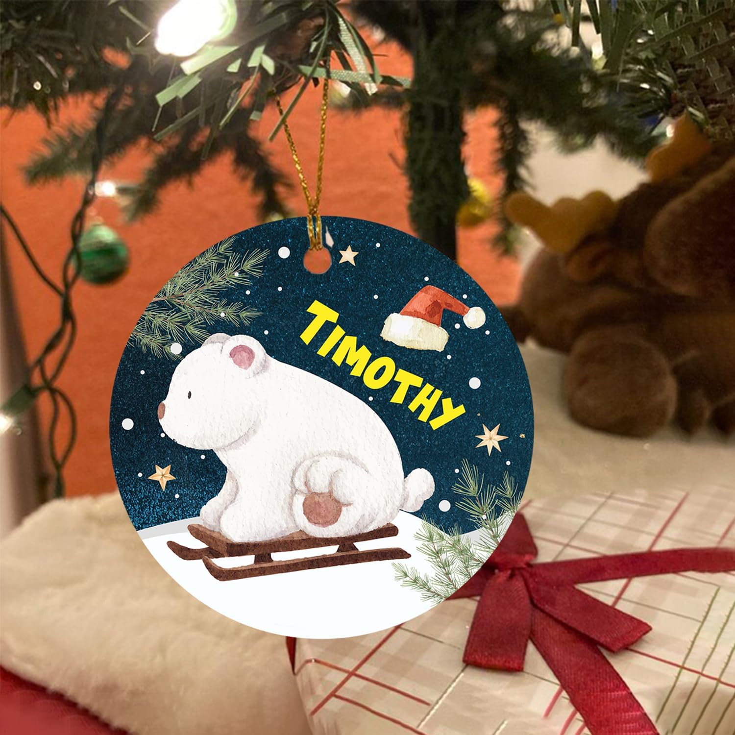 Adorno de oso polar personalizado de Navidad, adorno de oso polar con nombre personalizado, regalo para árbol de Navidad 2023, adorno de oso polar