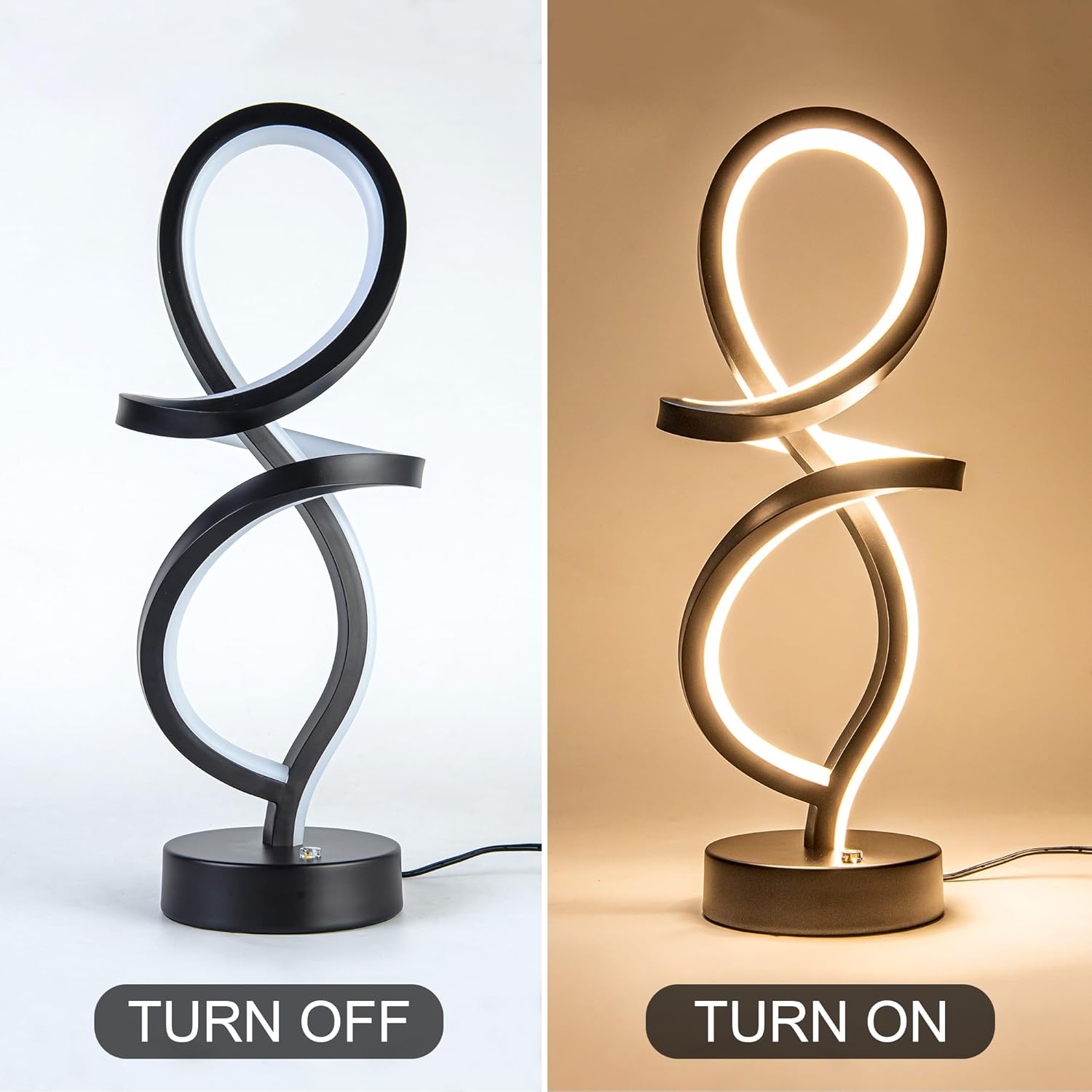 Lámpara de mesa moderna, lámpara LED en espiral, lámpara de mesa RGB, lámpara de noche negra con 7 colores, 10 modos de luz, lámpara de mesita de