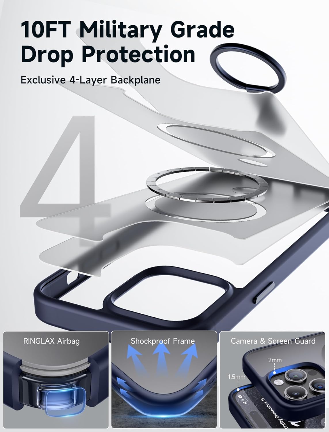 JSAUX RingLax – Funda magnética para iPhone 15 Pro con soporte y anillo mejorados, más flexible y más ángulo, compatible con Mag-Safe, delgada,