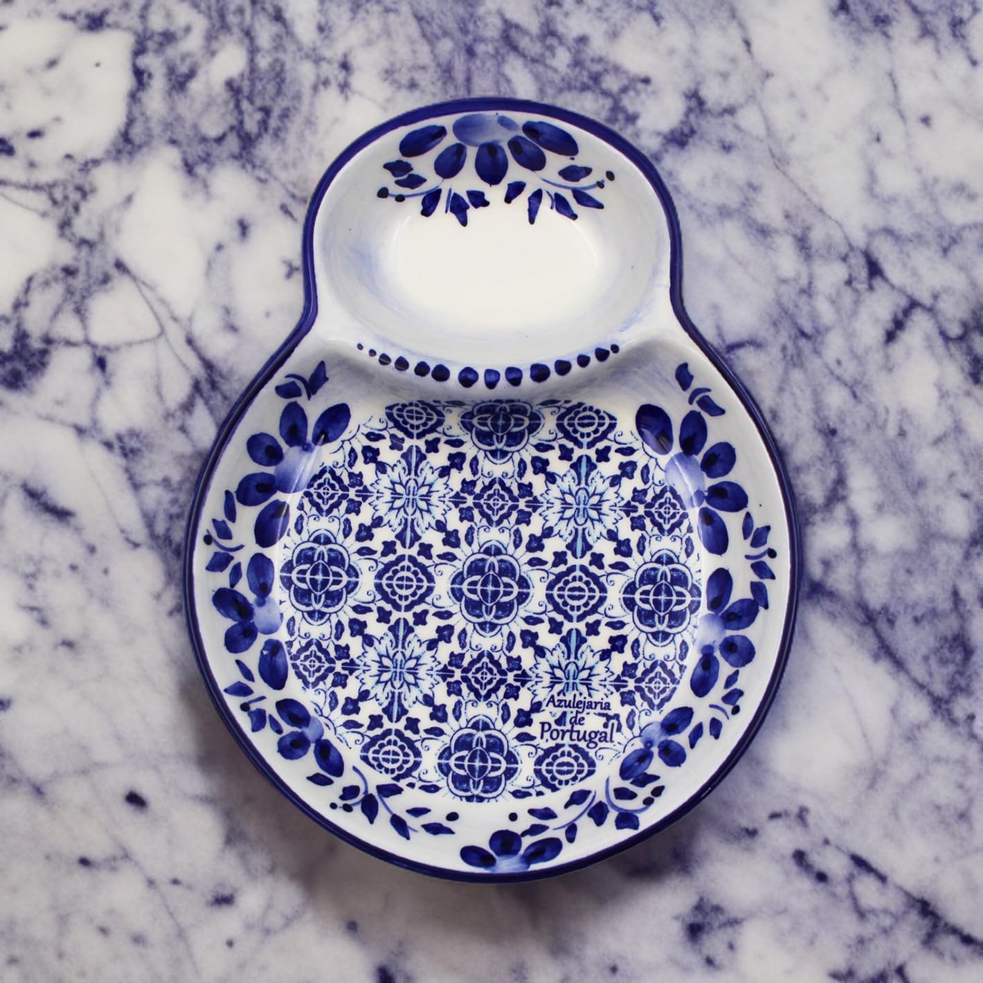 Pintado a mano decorativo de cerámica portugués azul floral y azulejo olivo plato, diseño tradicional azulejo azulejo