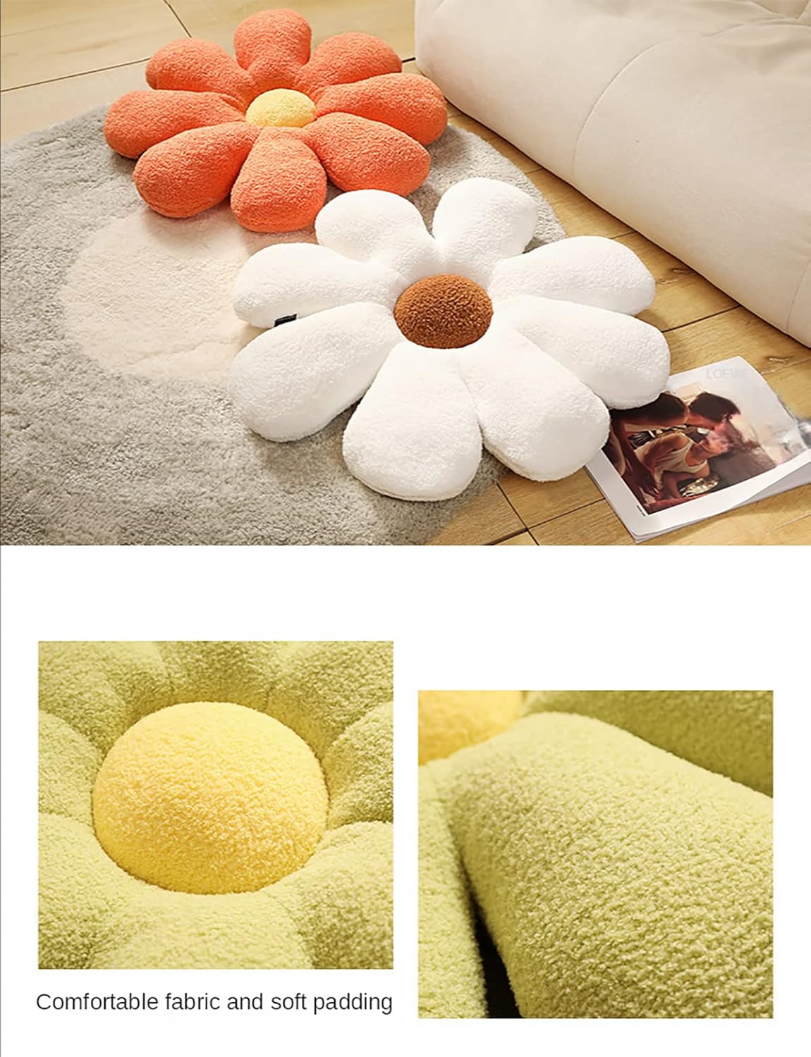 Almohada pequeña con diseño de margarita, cojín de tatami, cojín de pétalos, cojín para asiento de automóvil, cojín para asiento de automóvil. (19