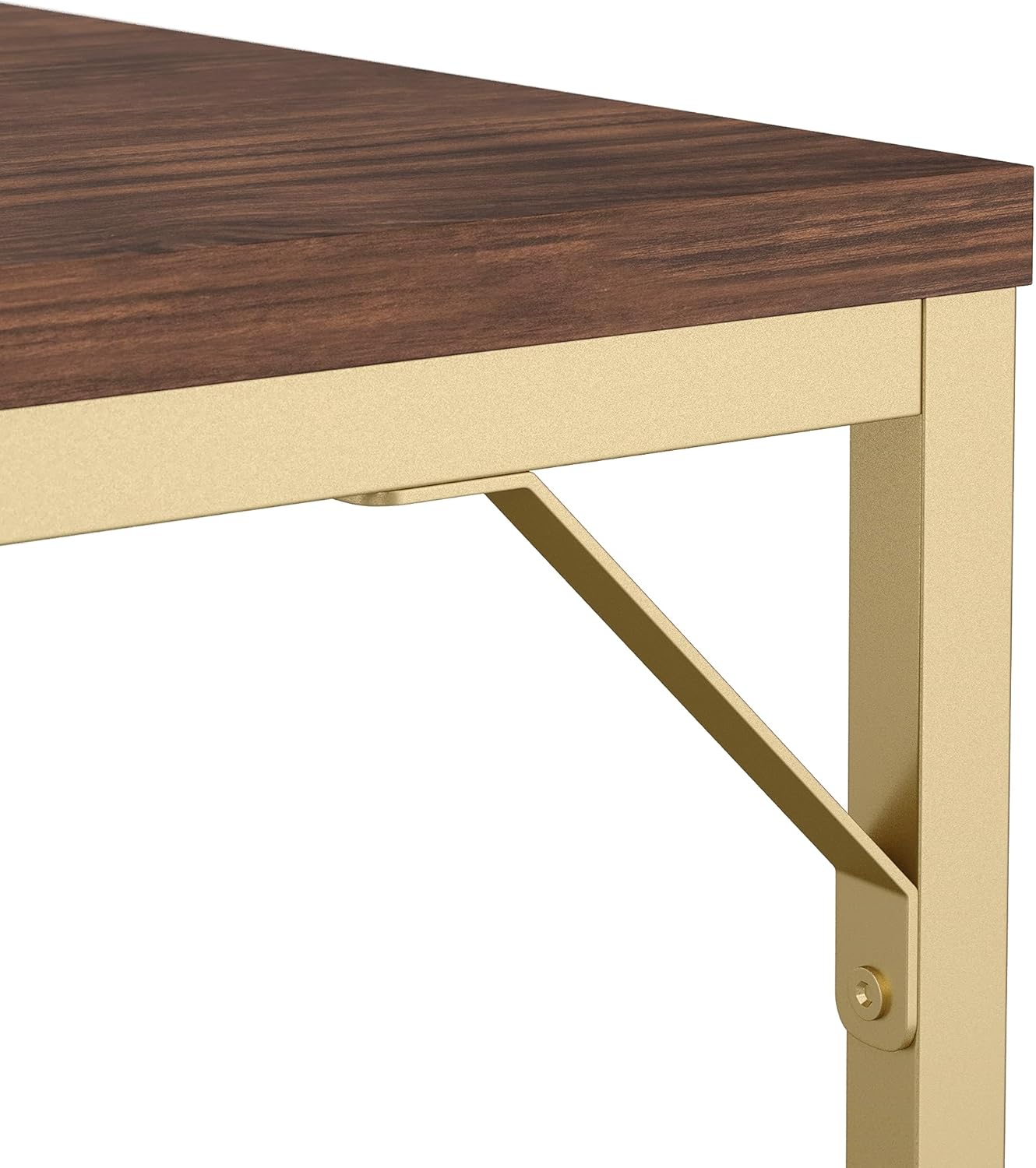 Martha Stewart Noah Home Office Parsons Escritorio en madera de nogal con marco de metal de latón pulido