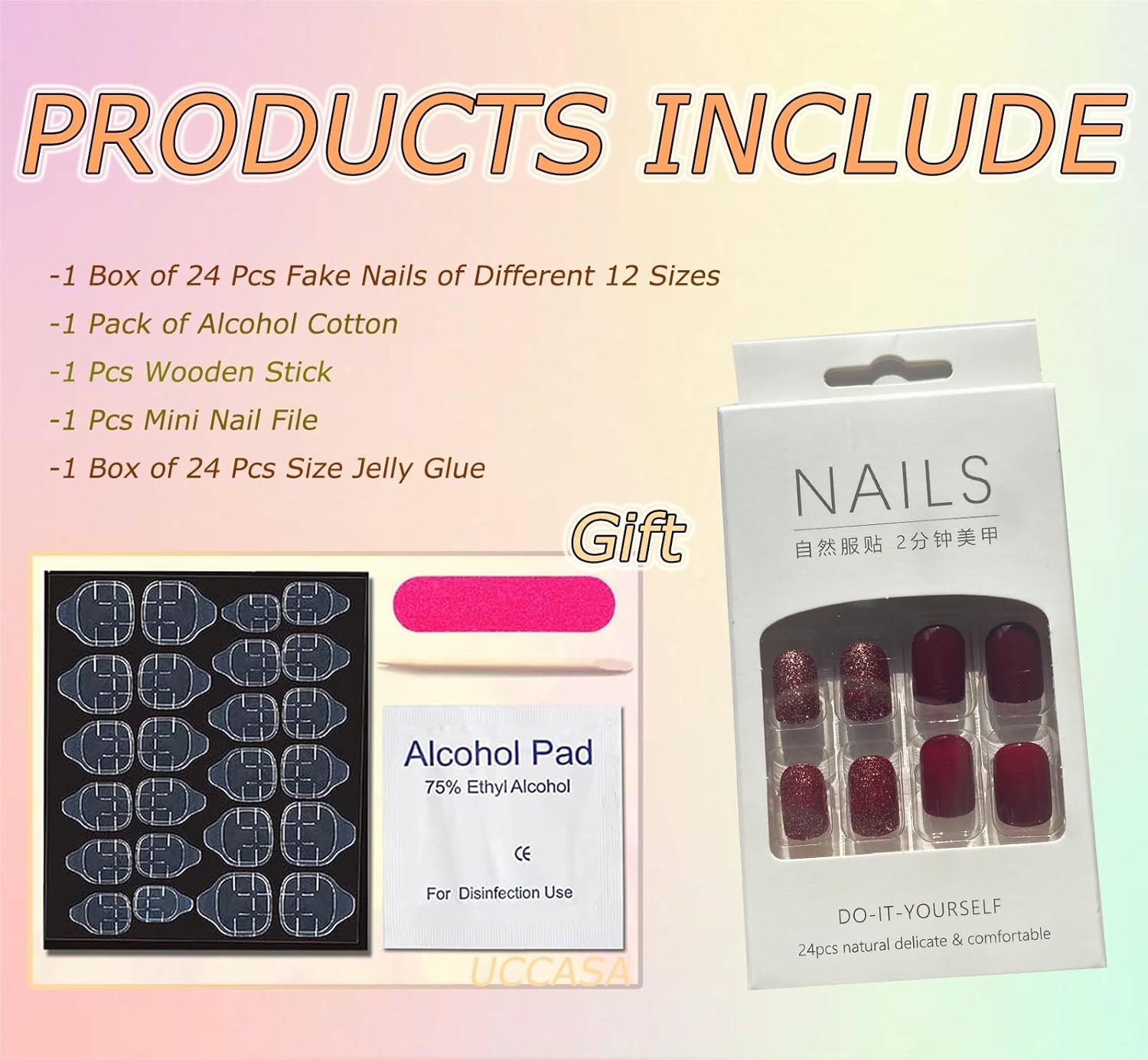 Uñas postizas cortas a presión color burdeos, uñas acrílicas de color sólido, uñas postizas de otoño, uñas postizas de forma cuadrada, uñas con