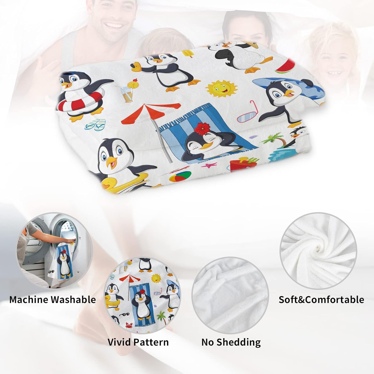 Manta de pingüino para niños, bonita manta con estampado de animales antárticos para niños y niñas, suave y acogedora manta de franela ligera de