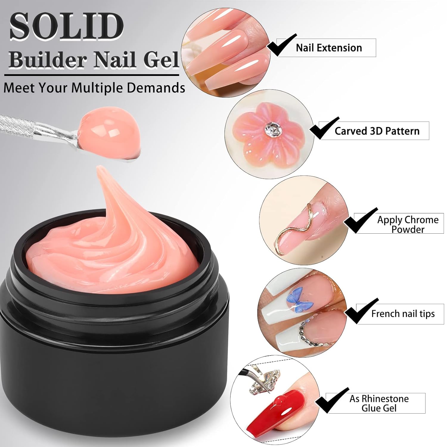 LOUINSTIC Kit de gel duro para uñas  Gel duro sólido antiadherente para uñas UVLED, kit de gel de extensión de uñas para tallado de uñas 3D,
