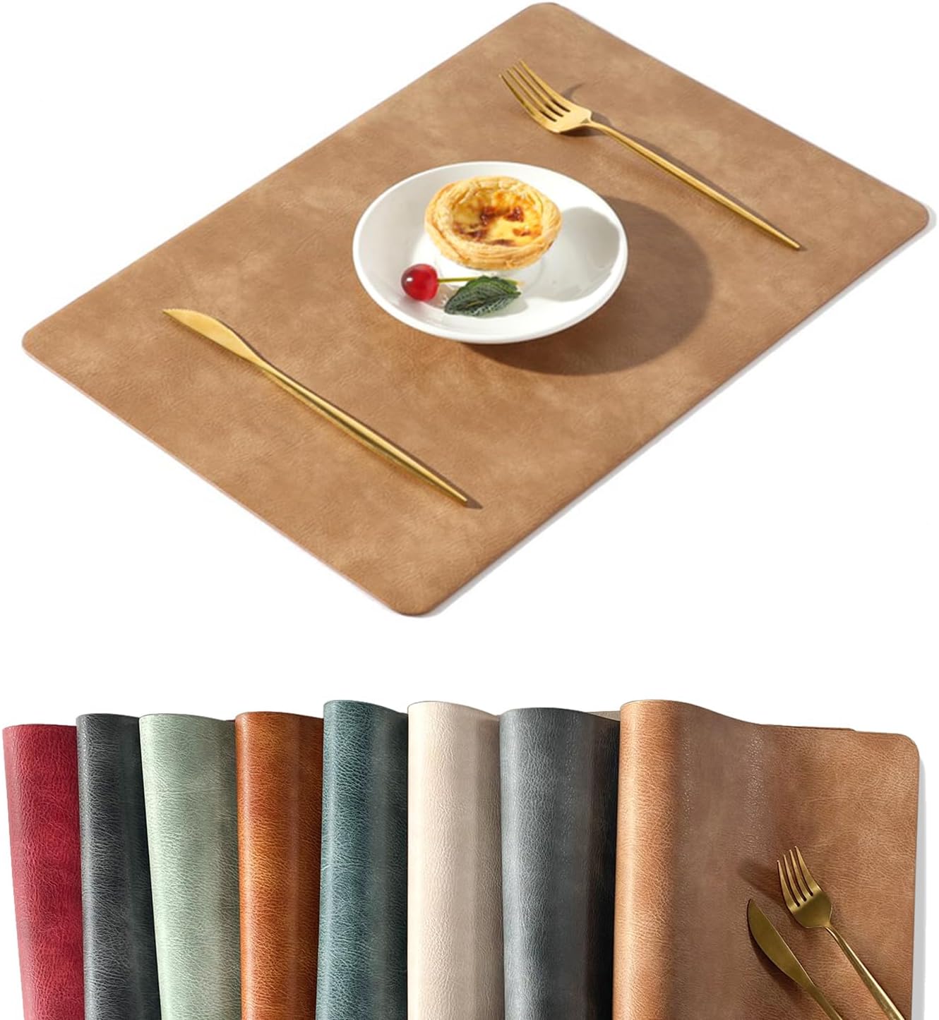 Univo Colors Juego de 6 manteles individuales de piel sintética con patrón de piel vacuno lavada, resistentes al calor, impermeables, lavables para